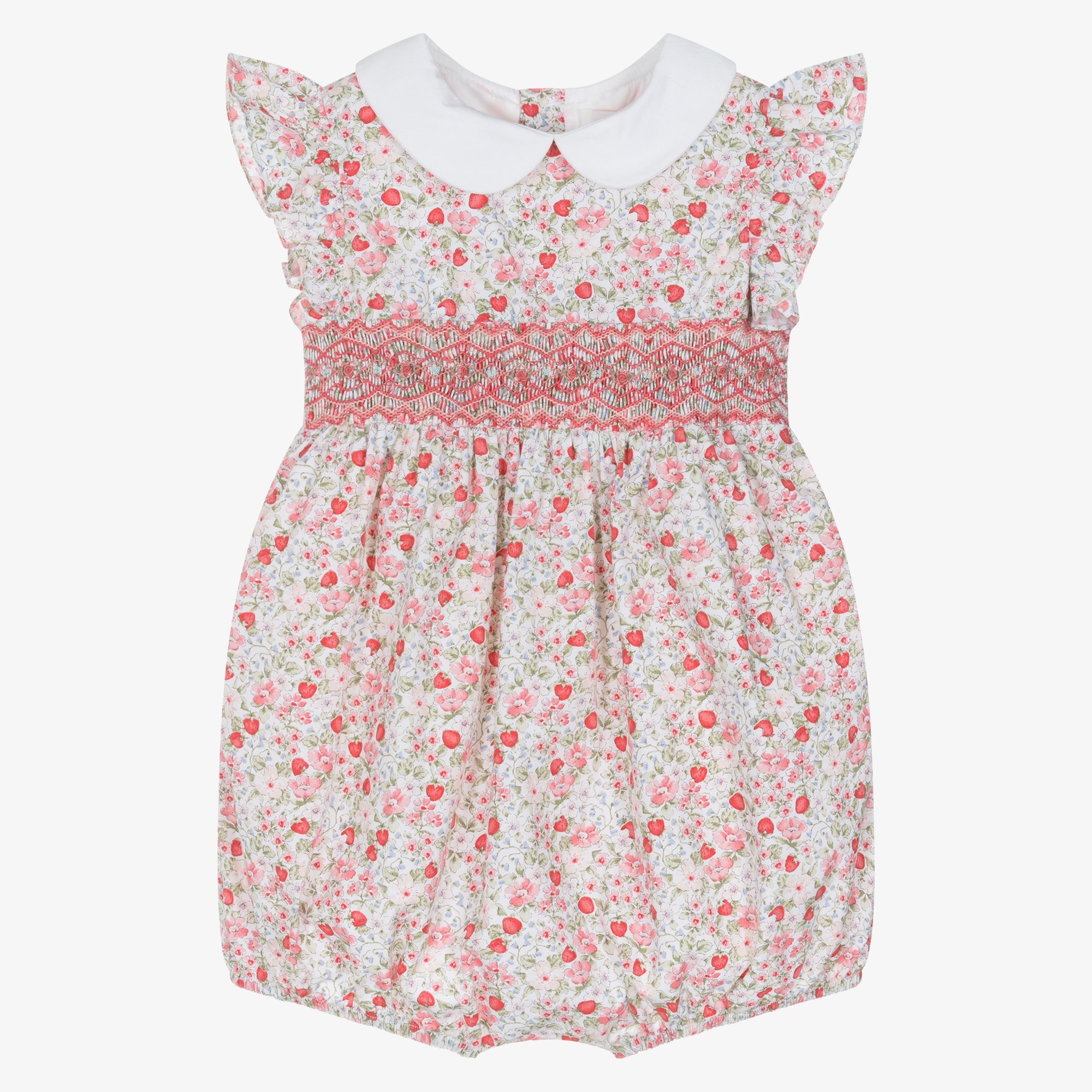 Baby Girls Red Strawberry & Floral Hand-Smocked Shortie - View 1