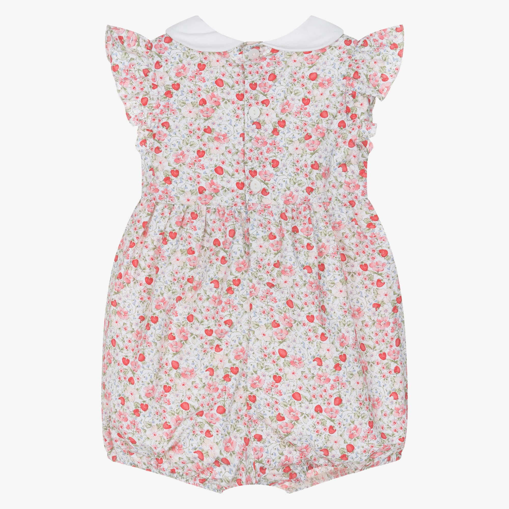 Baby Girls Red Strawberry & Floral Hand-Smocked Shortie - View 3