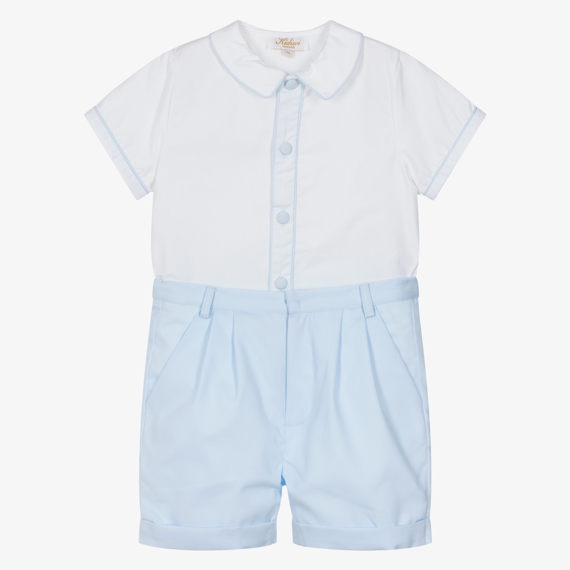 Boys Ivory Shirt & Blue Shorts Set - View 1