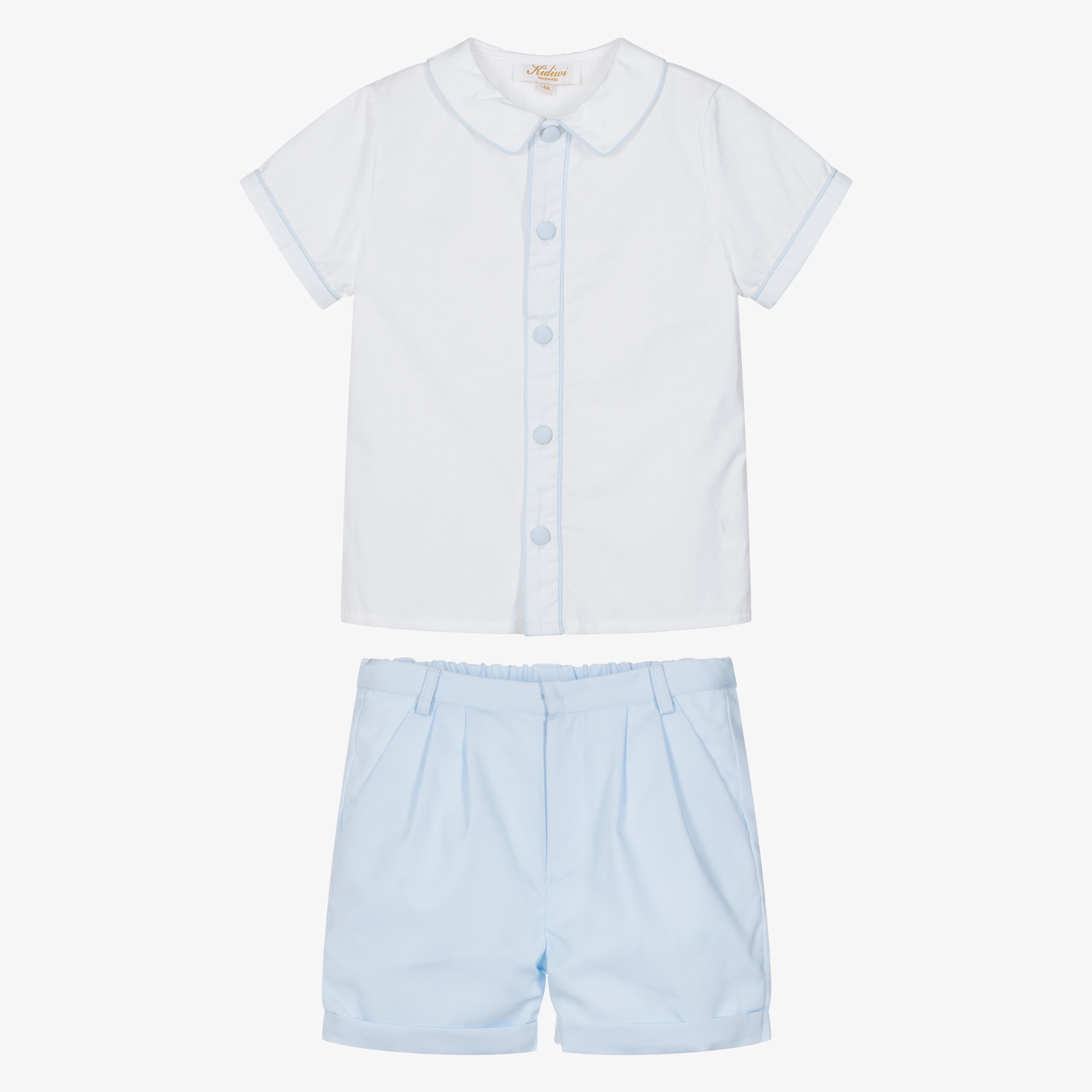 Boys Ivory Shirt & Blue Shorts Set - View 2