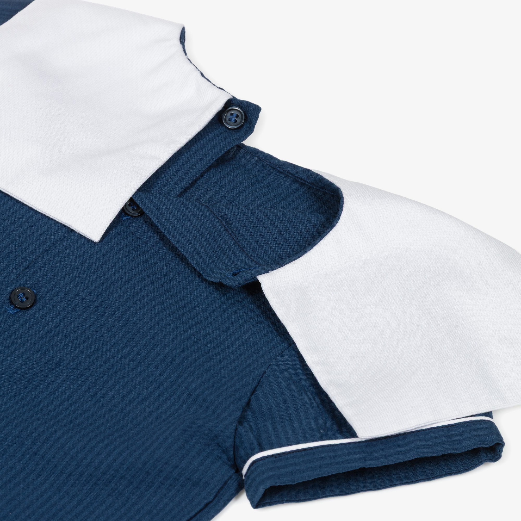 Boys Navy Blue Cotton Seersucker Sailor Shorts Set - View 5