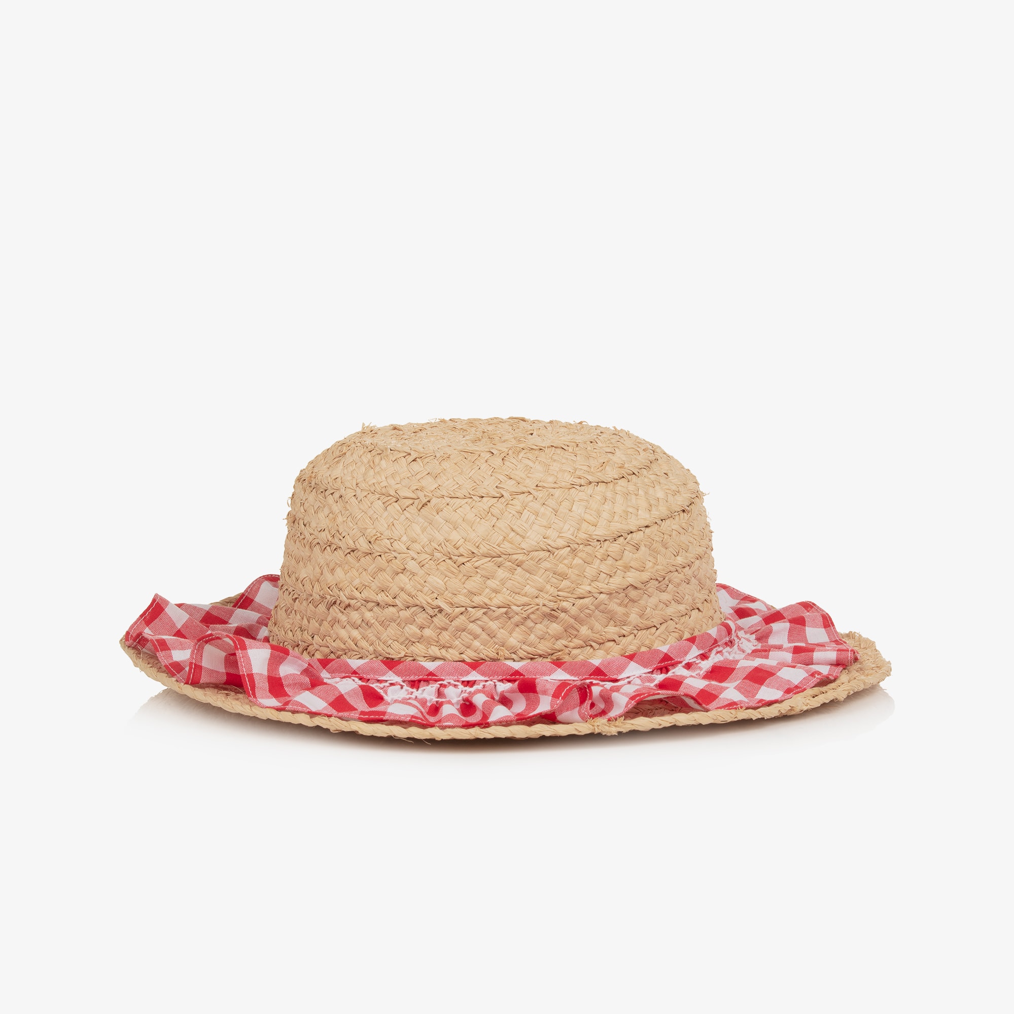 Girls Raffia Sun Hat with Blue Striped Ruffle - View 1