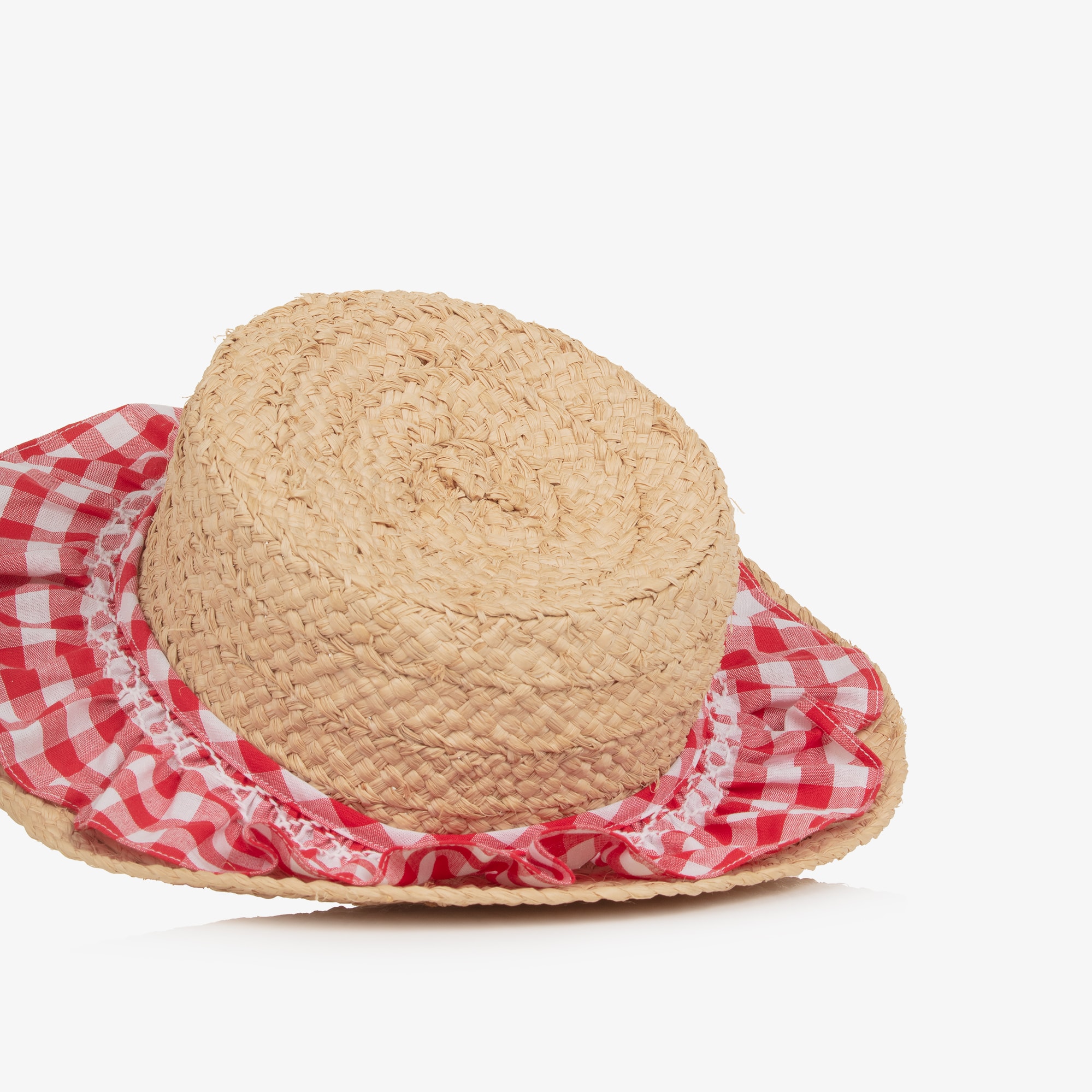 Girls Raffia Sun Hat with Blue Striped Ruffle - View 3