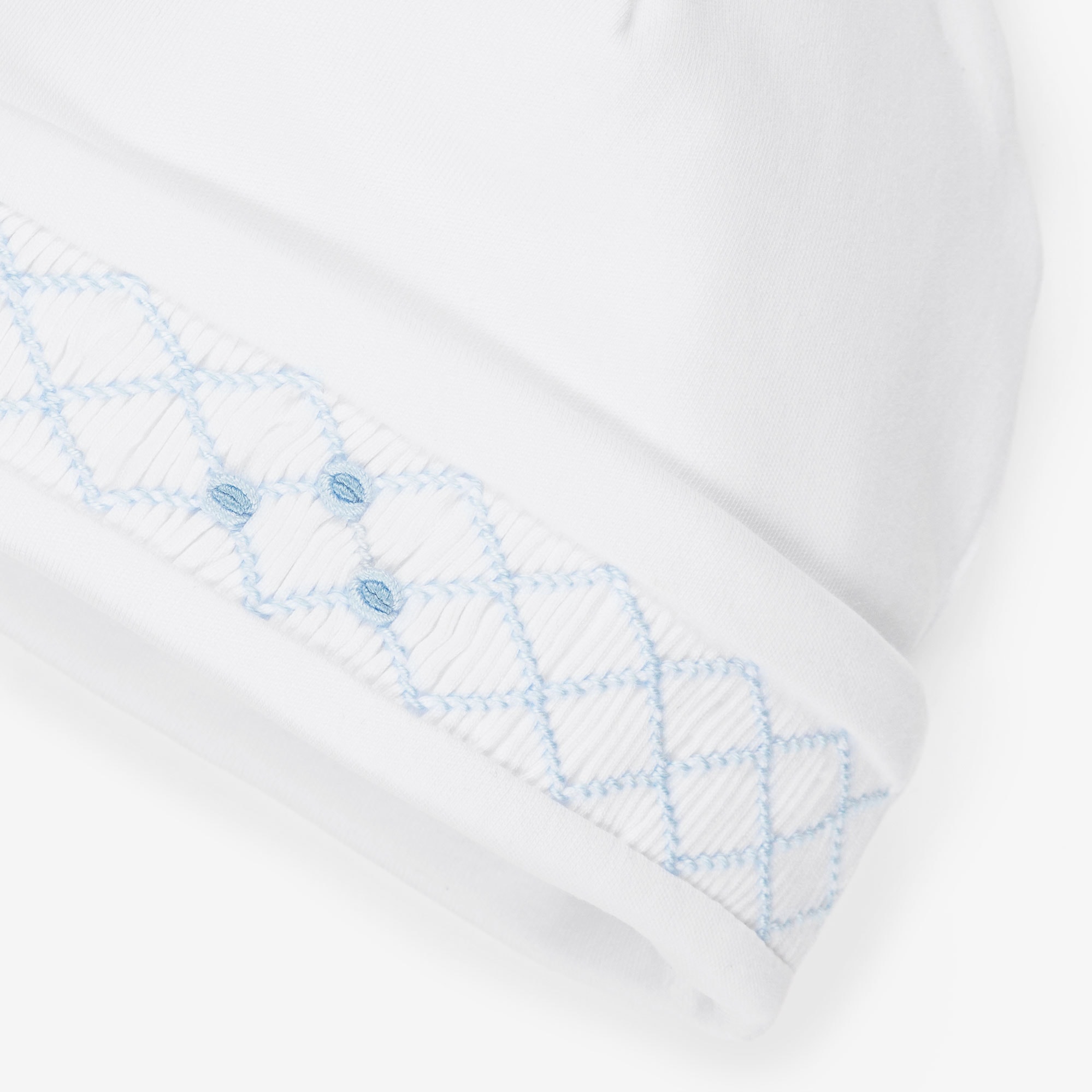 Baby Boys White Pima Cotton Hand-Embroidered Hat - View 3