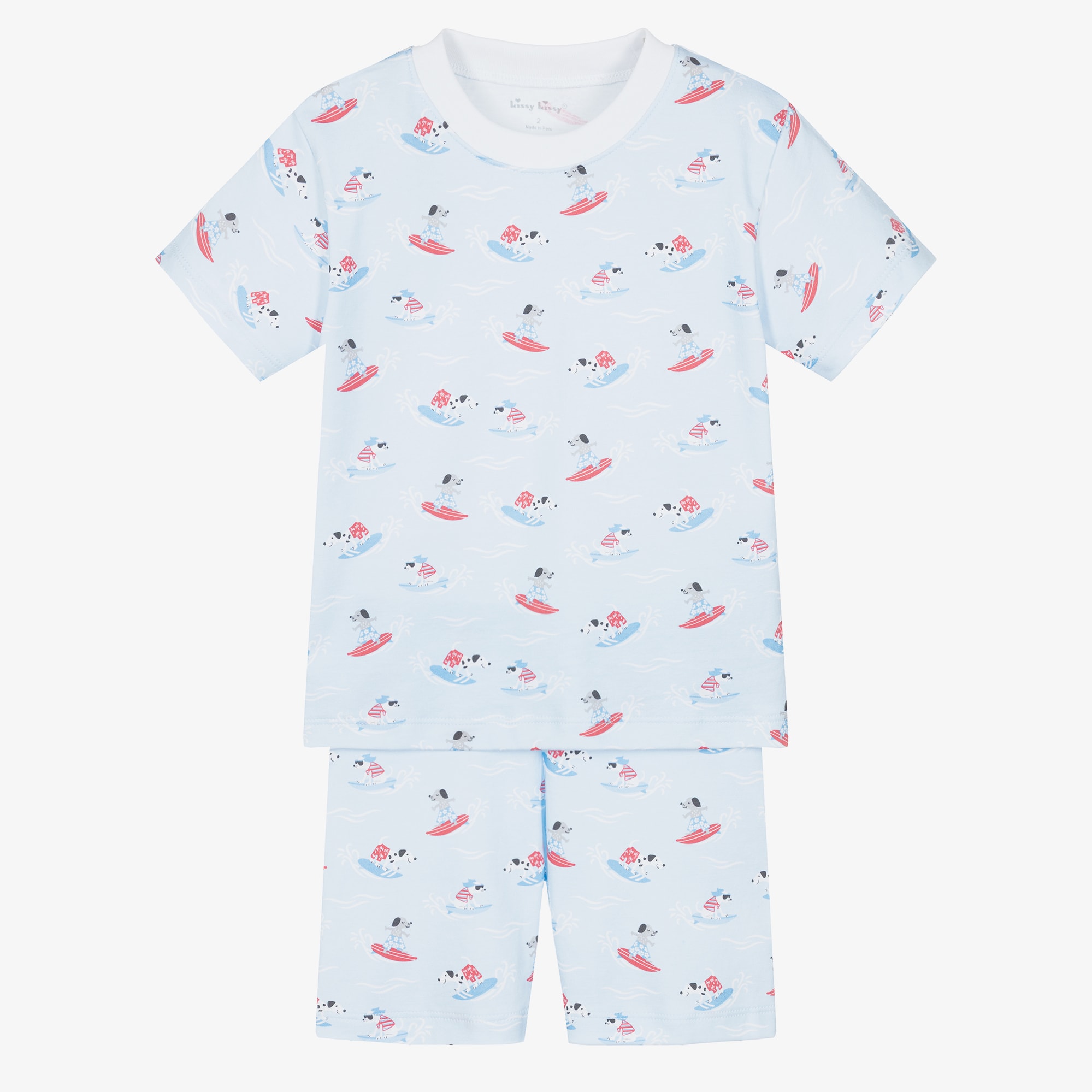 Boys Blue Beach Pups Pima Cotton Pyjamas - View 1