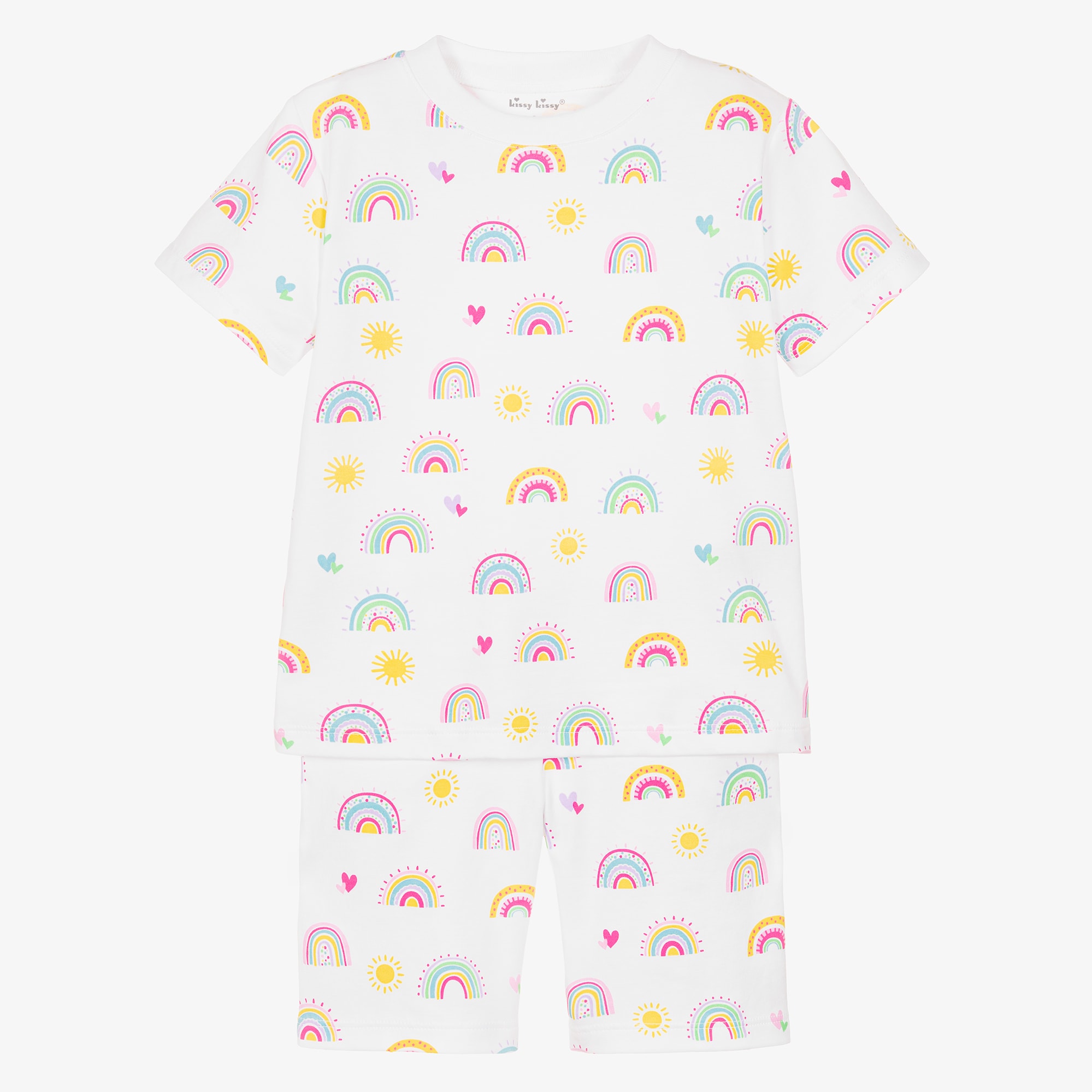 Girls White Pima Cotton Rainbow Sunshine Pyjamas - View 1