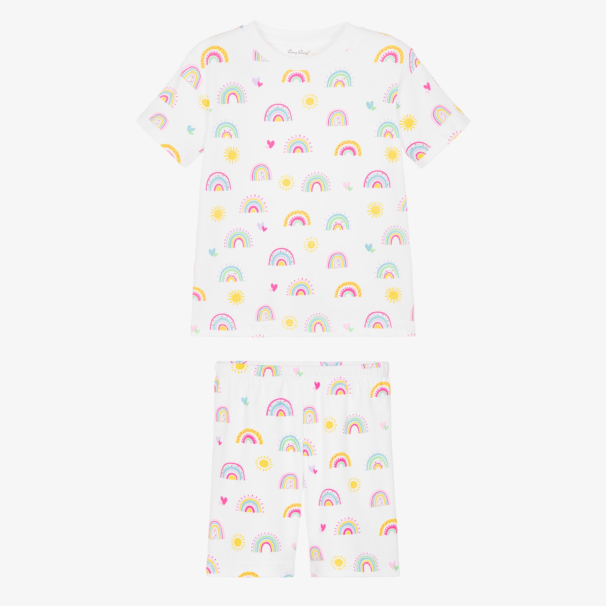 Girls White Pima Cotton Rainbow Sunshine Pyjamas - View 2