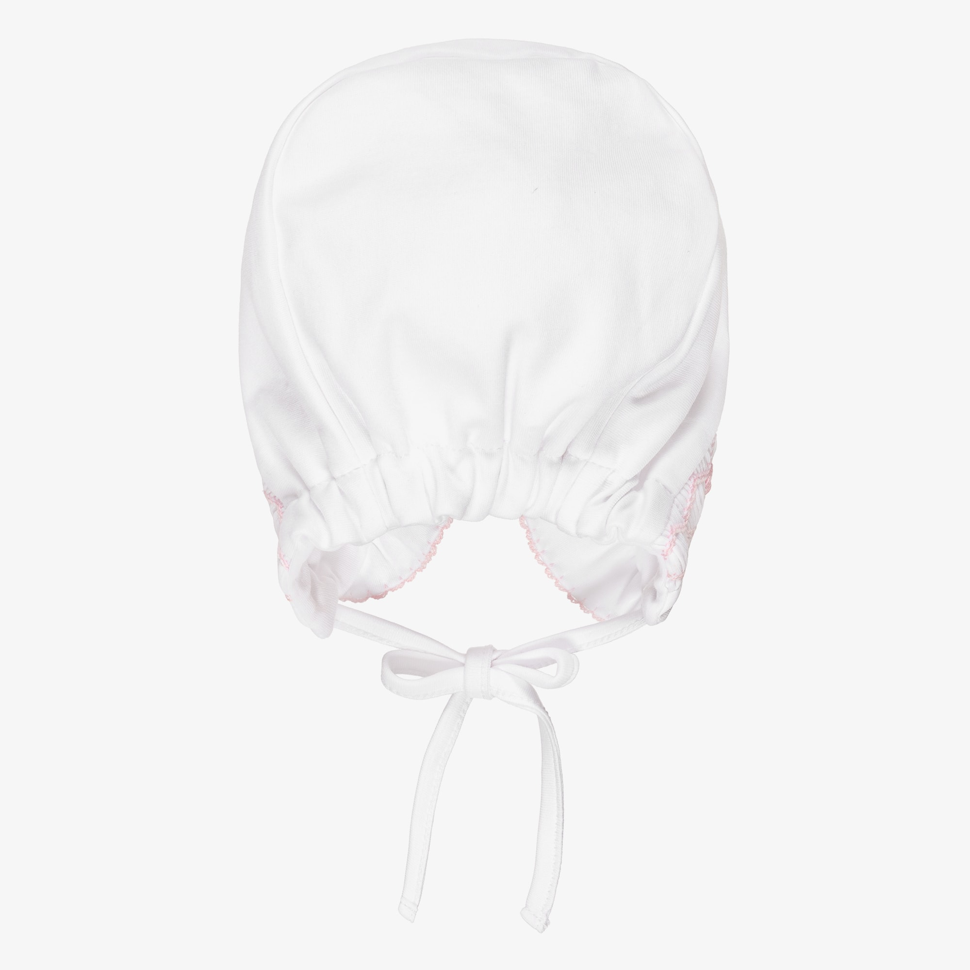 Girls White Smocked Pima Cotton Bonnet with Pink Embroidery - View 2