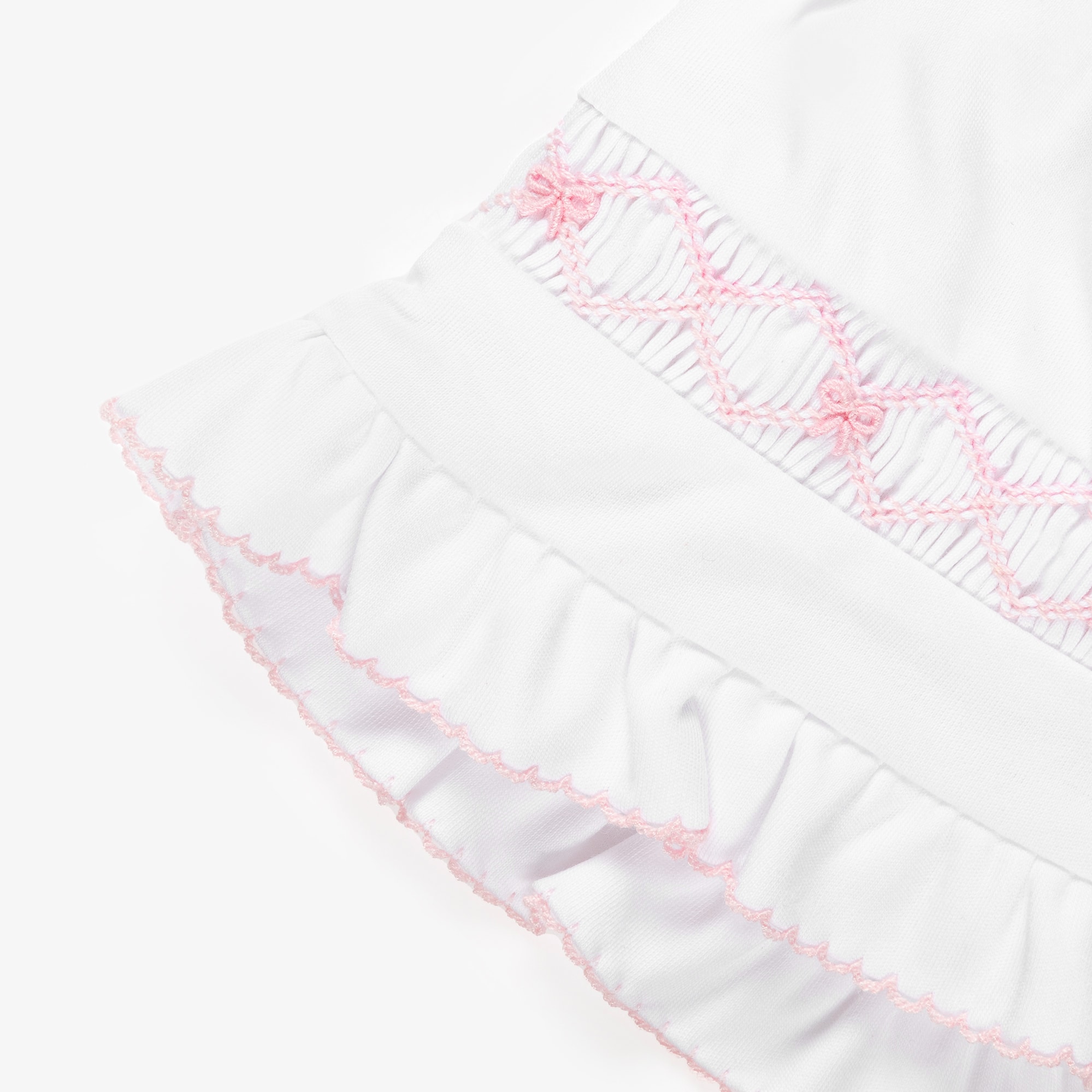 Girls White Smocked Pima Cotton Bonnet with Pink Embroidery - View 4