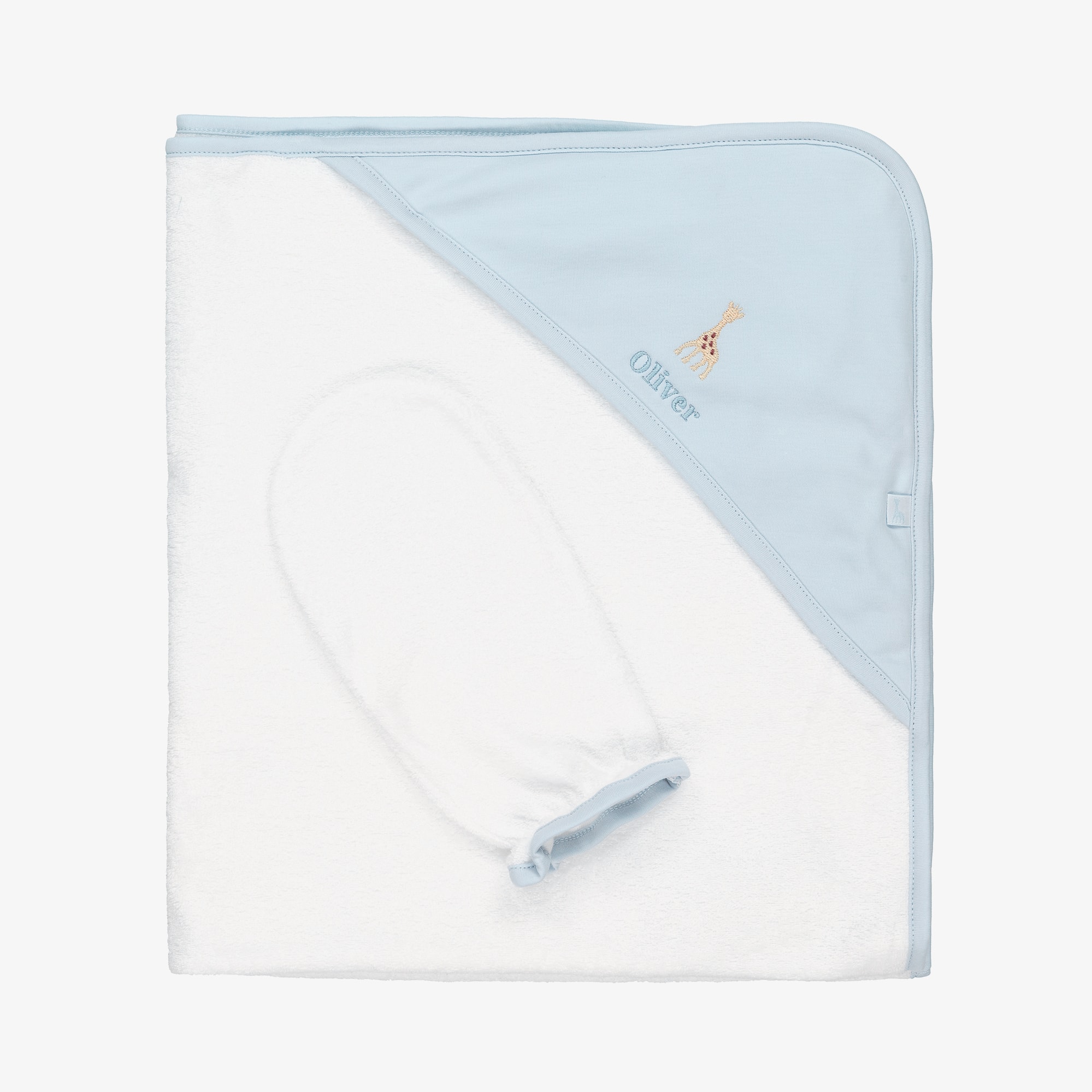 Personalised White & Blue Cotton Hooded Towel & Mitt Set - View 1