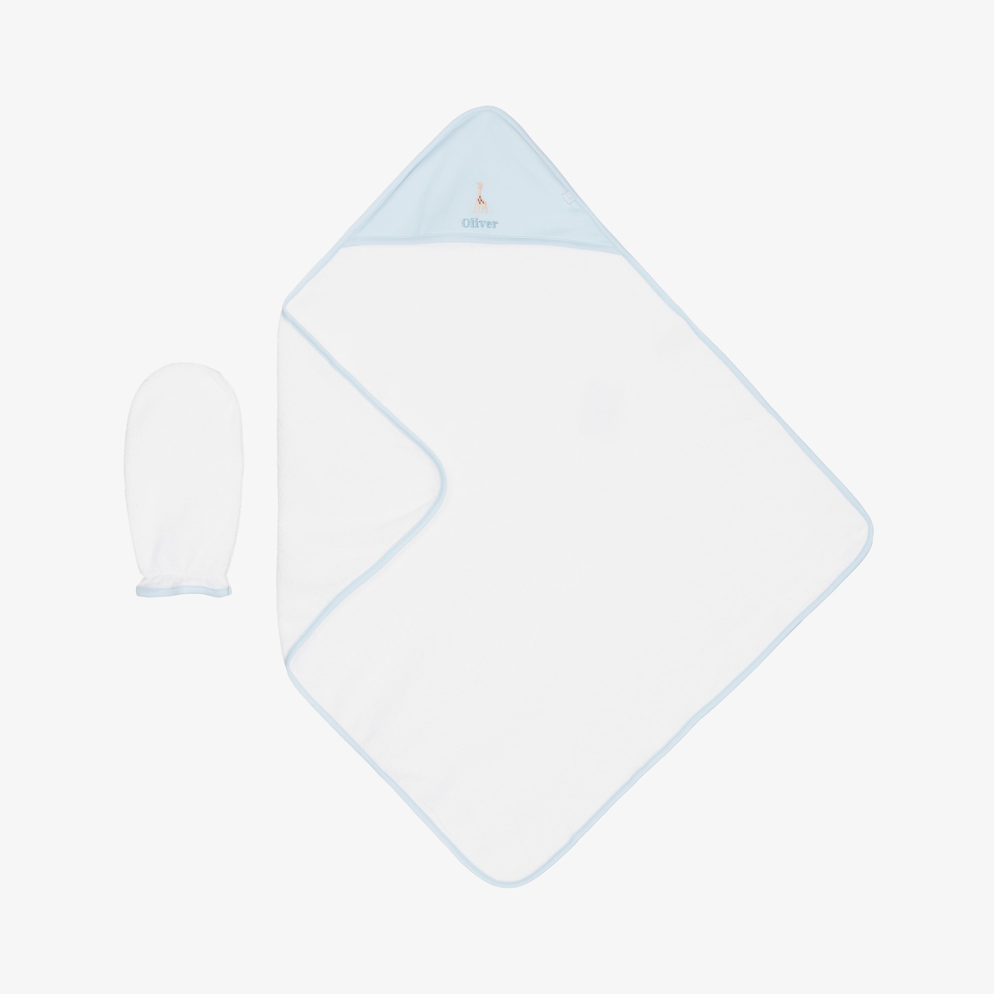 Personalised White & Blue Cotton Hooded Towel & Mitt Set - View 2
