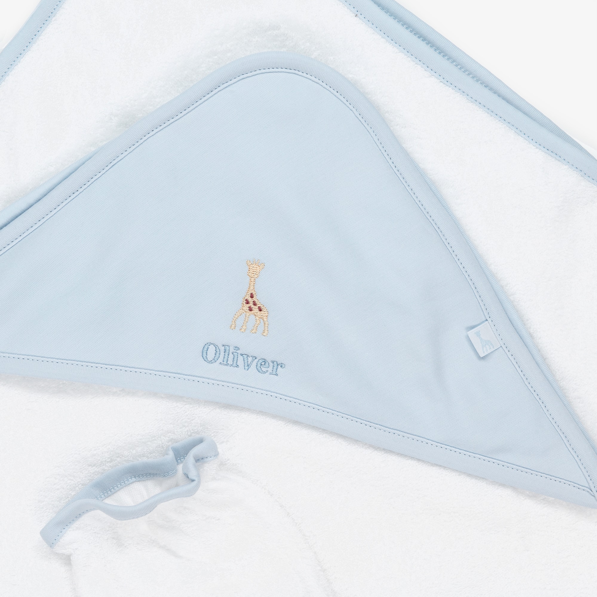 Personalised White & Blue Cotton Hooded Towel & Mitt Set - View 4