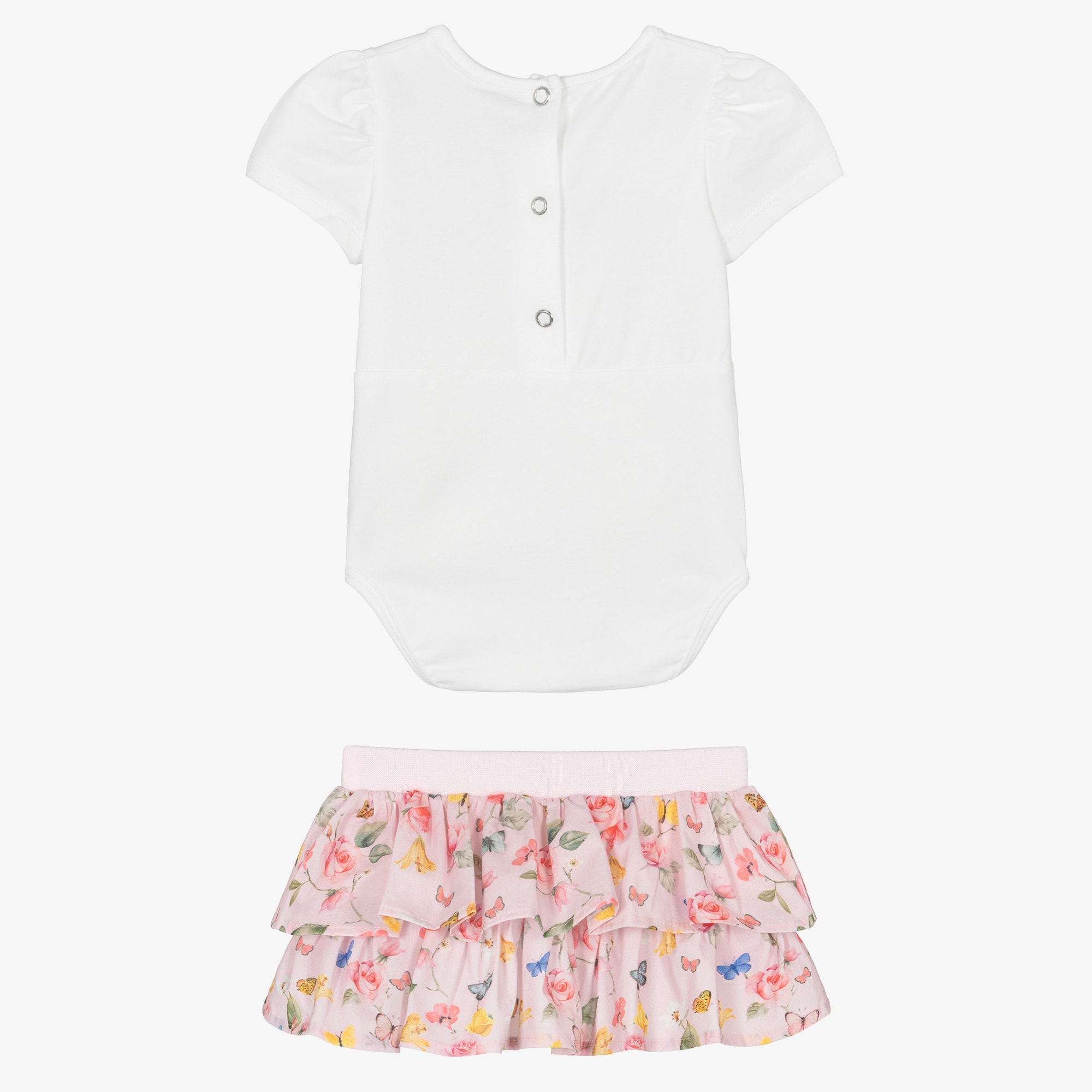 Baby Girls Pink Floral Bodysuit & Skirt Set - View 3
