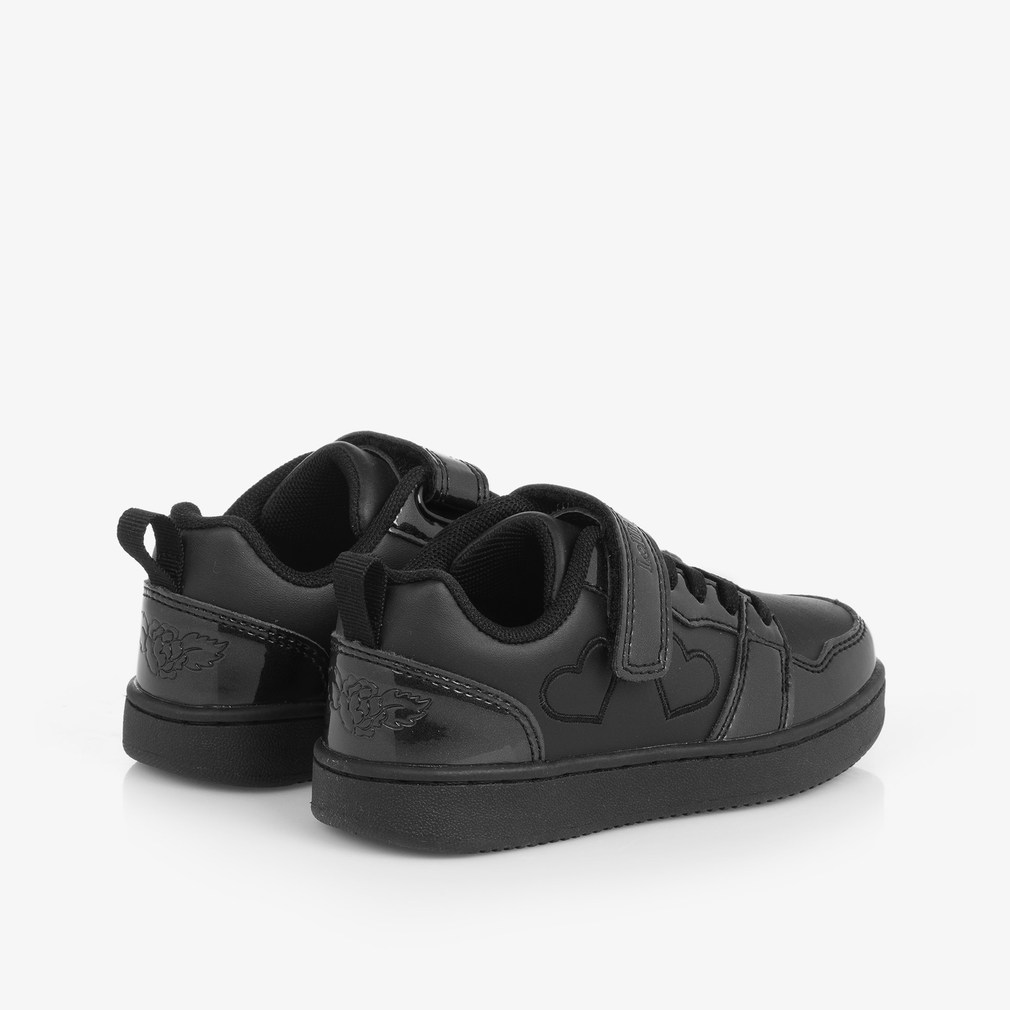 Girls Black Faux Leather Heart Trainers - View 2