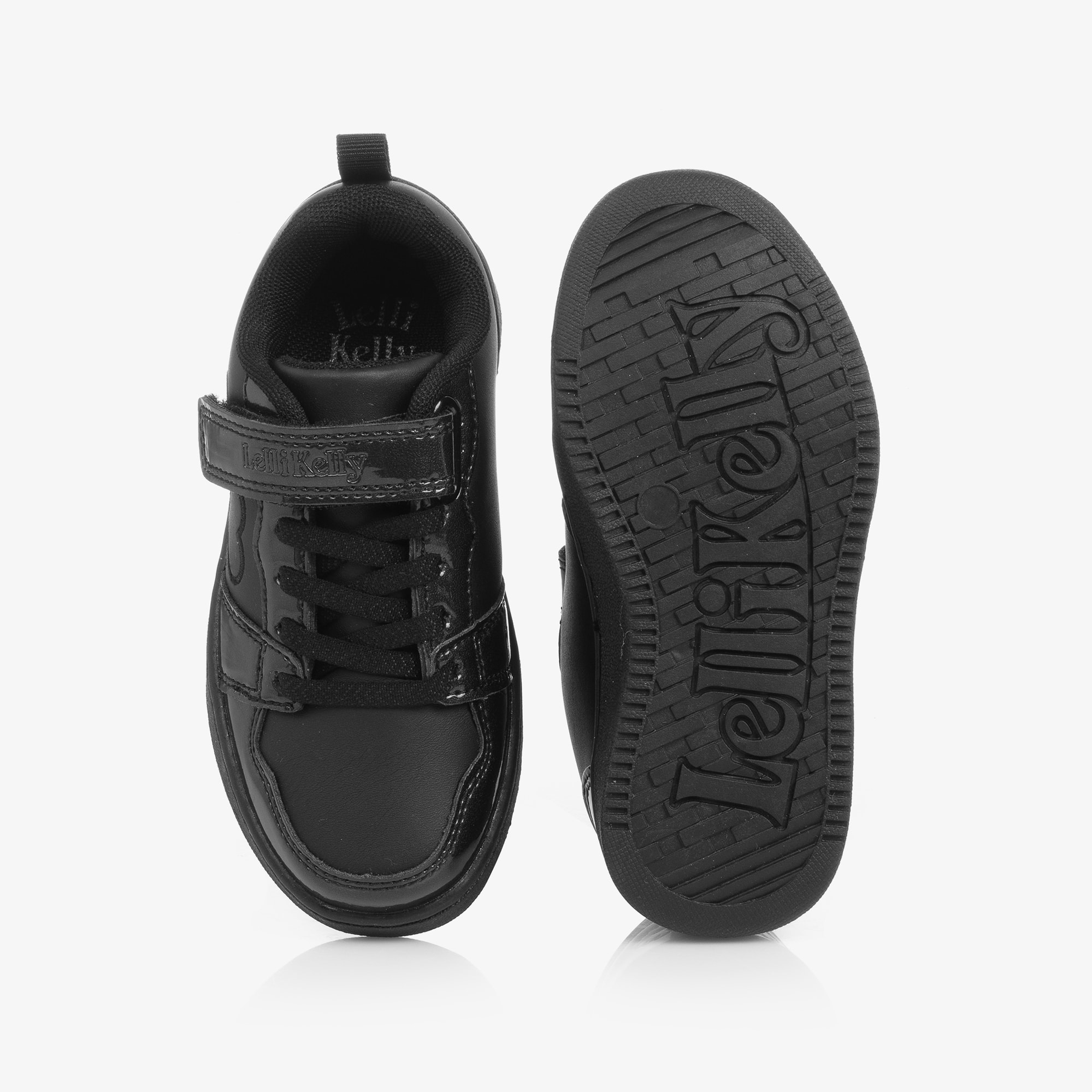 Girls Black Faux Leather Heart Trainers - View 3