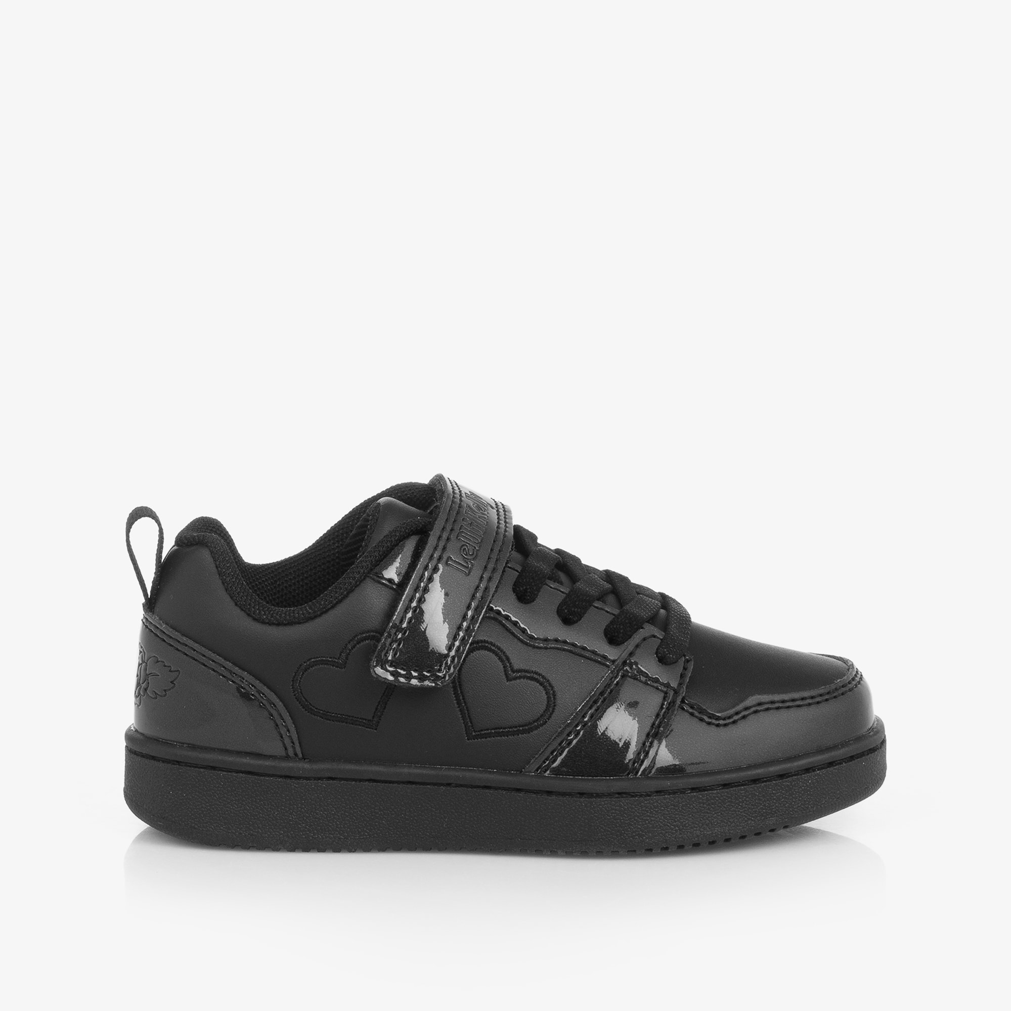 Girls Black Faux Leather Heart Trainers - View 4