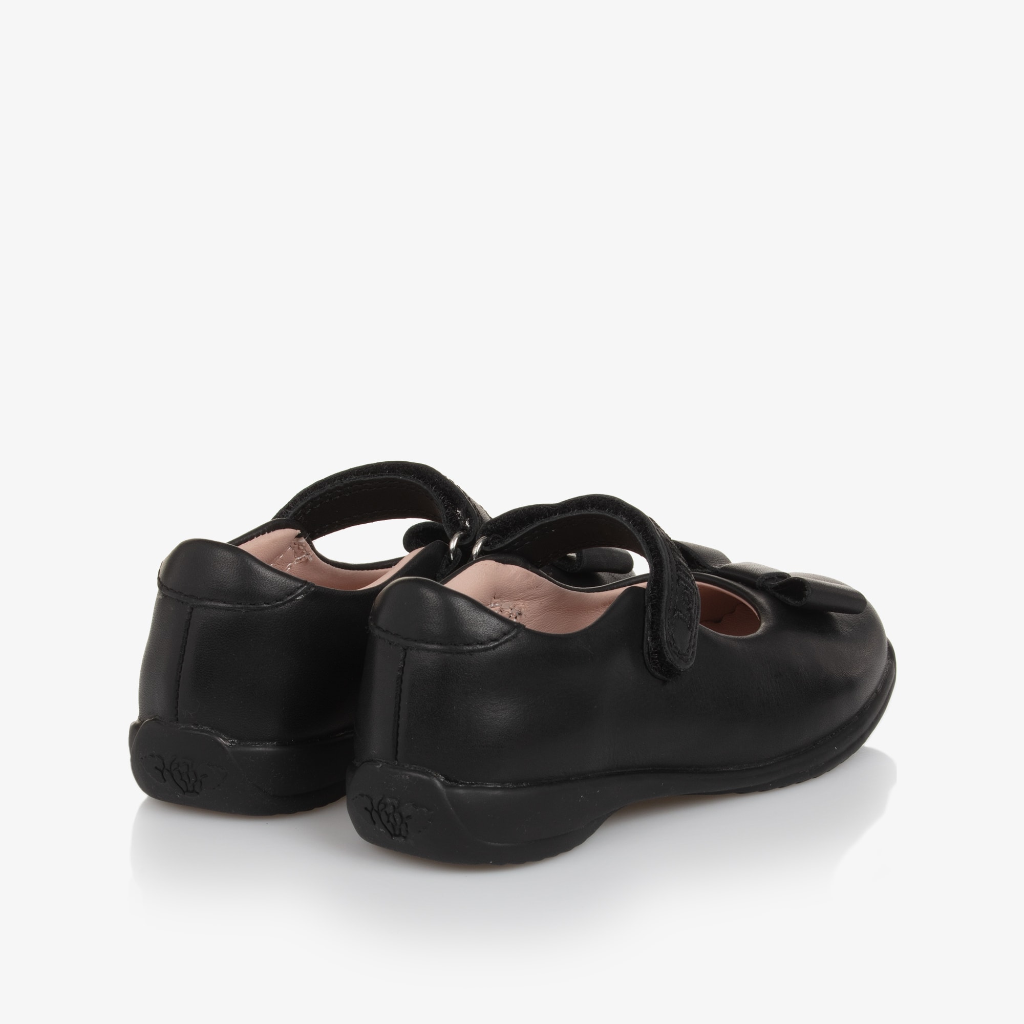 Girls Black Leather Bar Shoes with Bow Detail - View 2