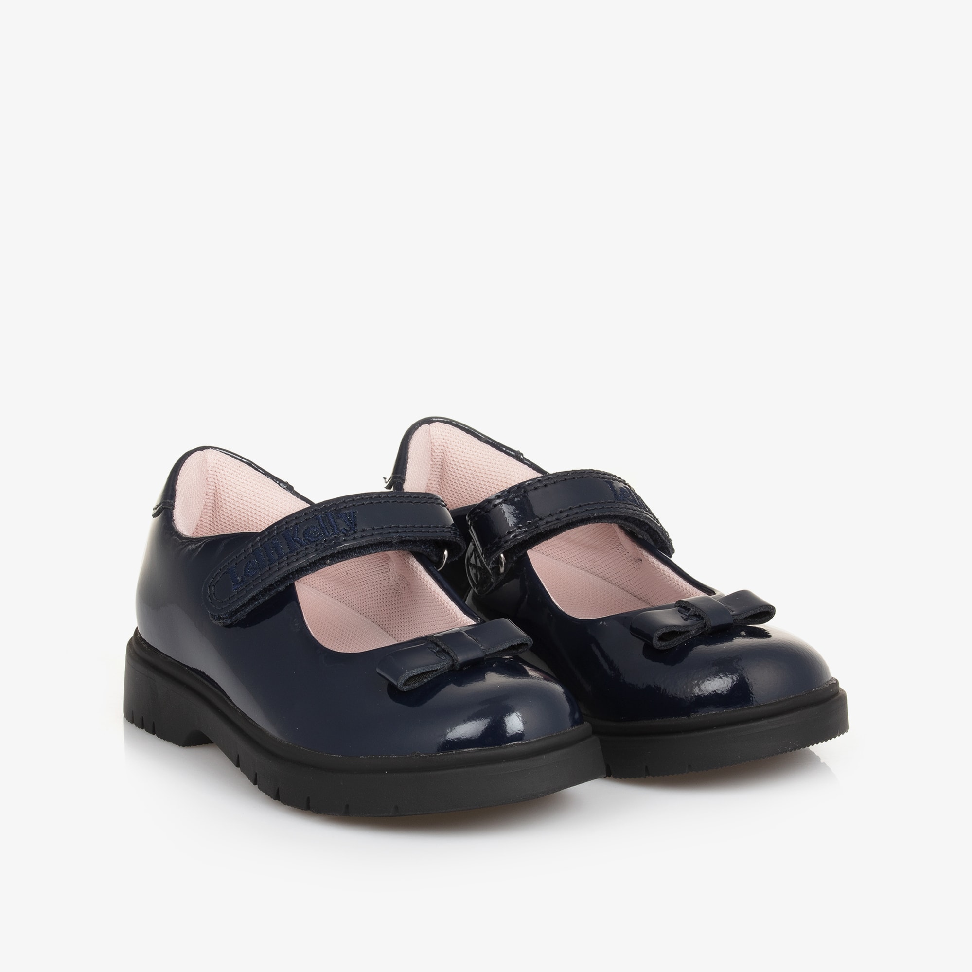 Girls Blue Patent Leather Bow Shoes - View 1