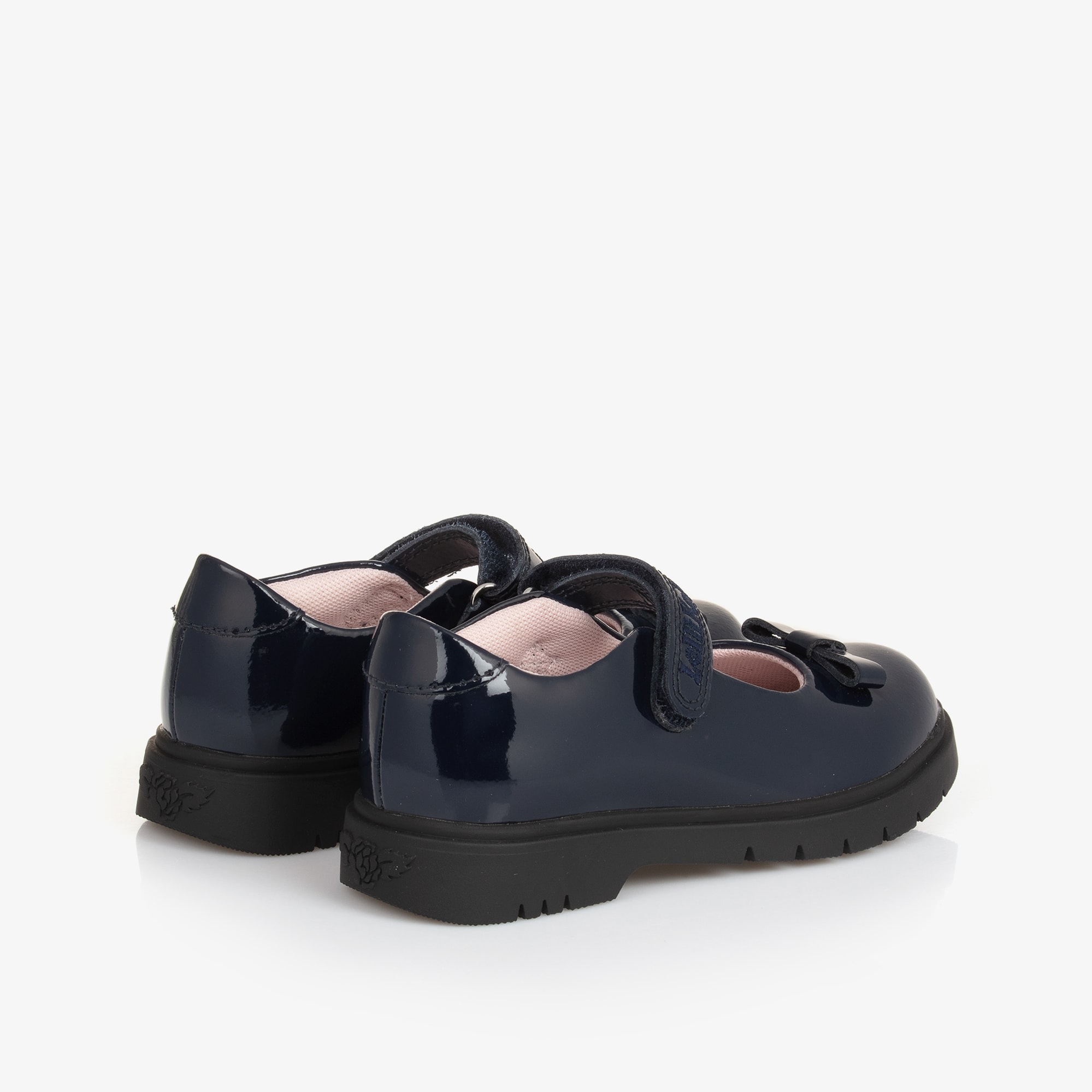 Girls Blue Patent Leather Bow Shoes - View 2