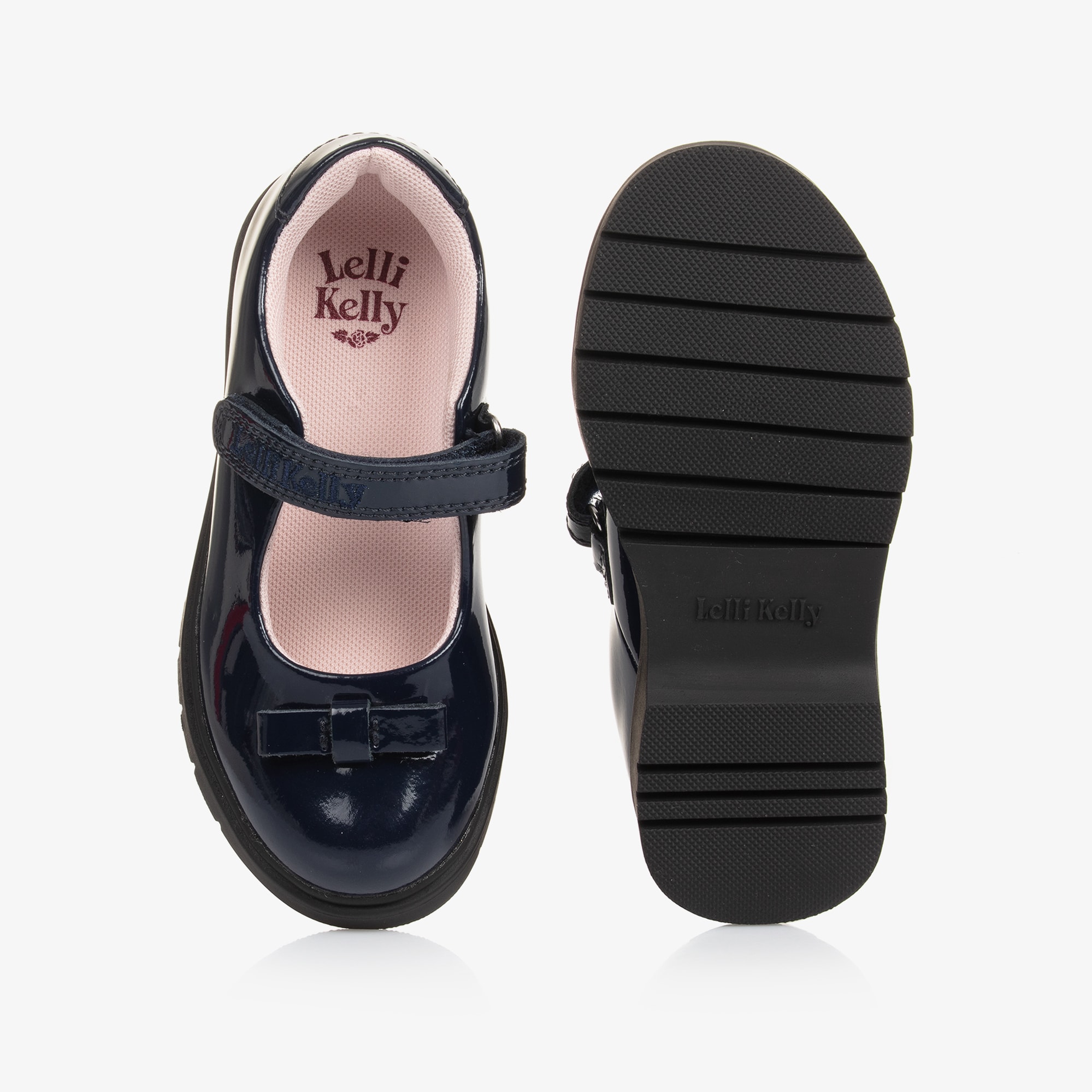 Girls Blue Patent Leather Bow Shoes - View 3