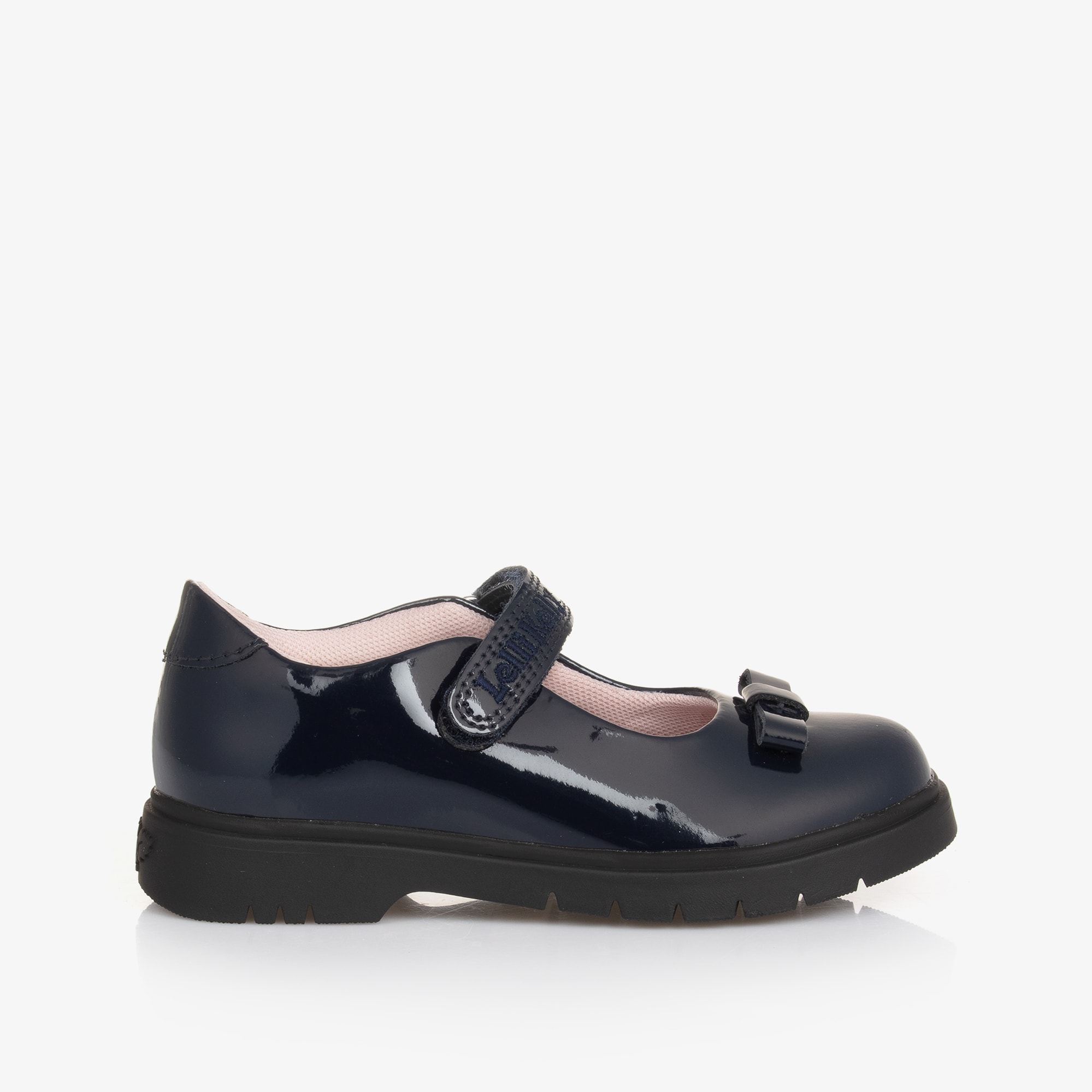 Girls Blue Patent Leather Bow Shoes - View 4