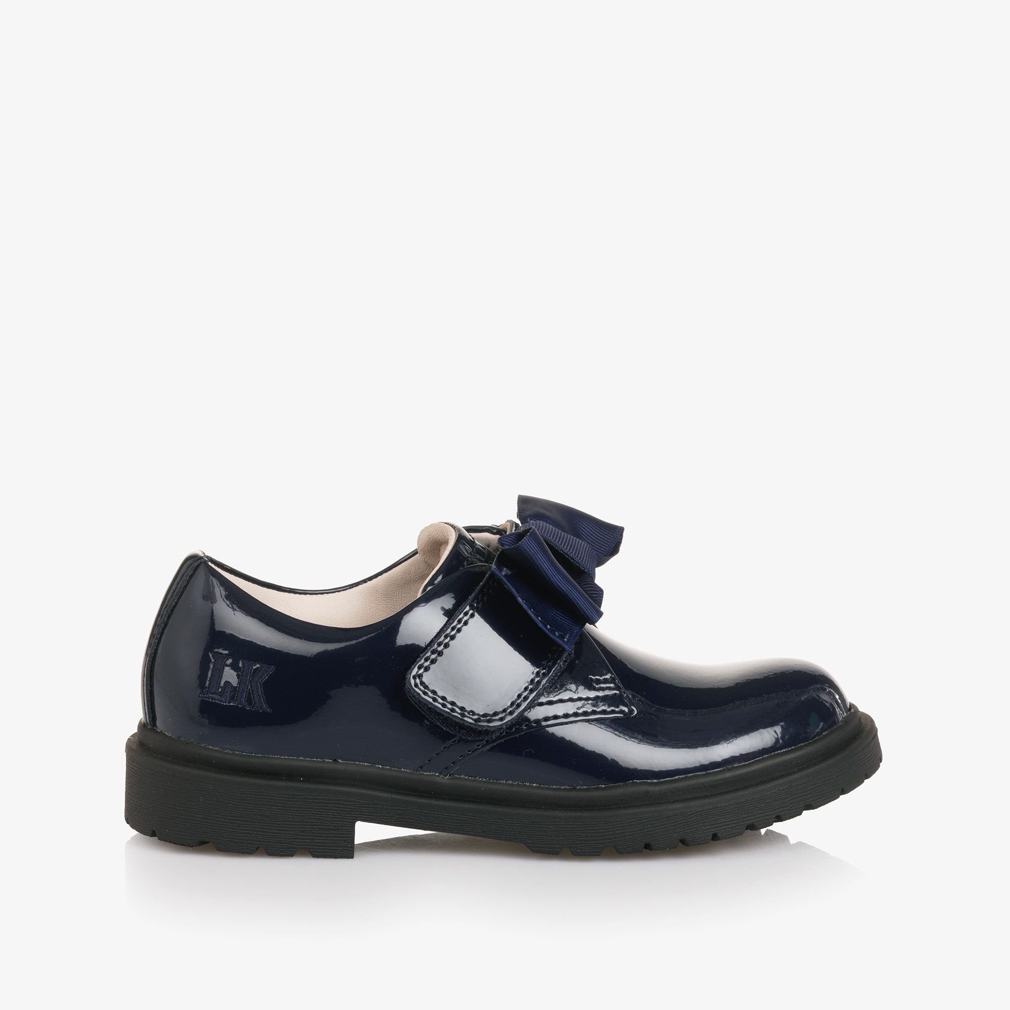 Girls Navy Blue Patent Leather Shoes with Grosgrain Bows - View 4