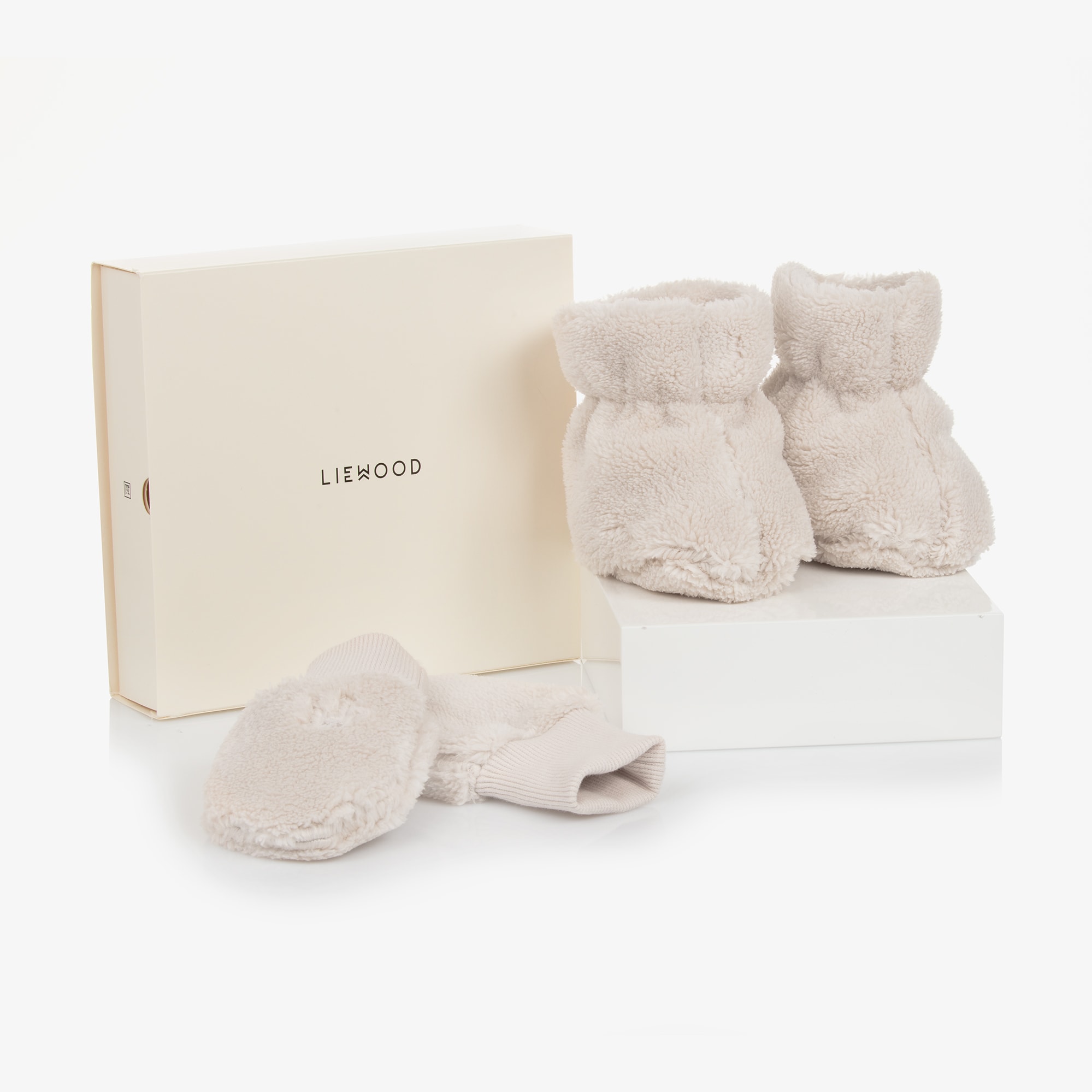 Beige Fleece Mittens & Booties Set - View 1
