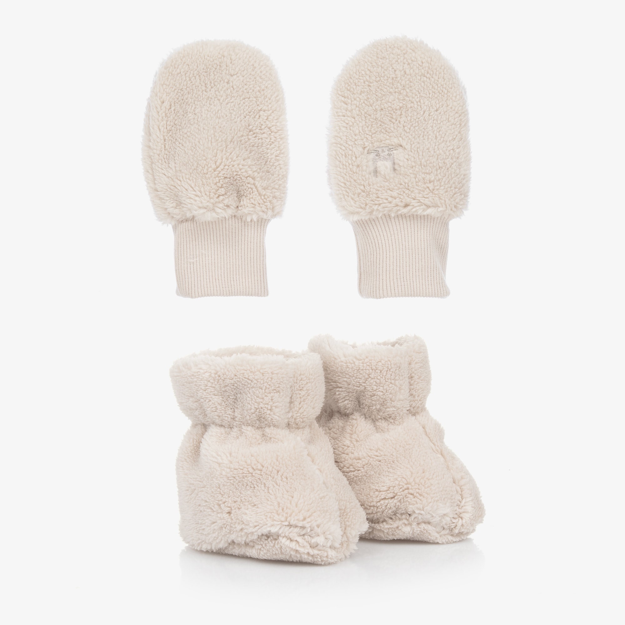Beige Fleece Mittens & Booties Set - View 2