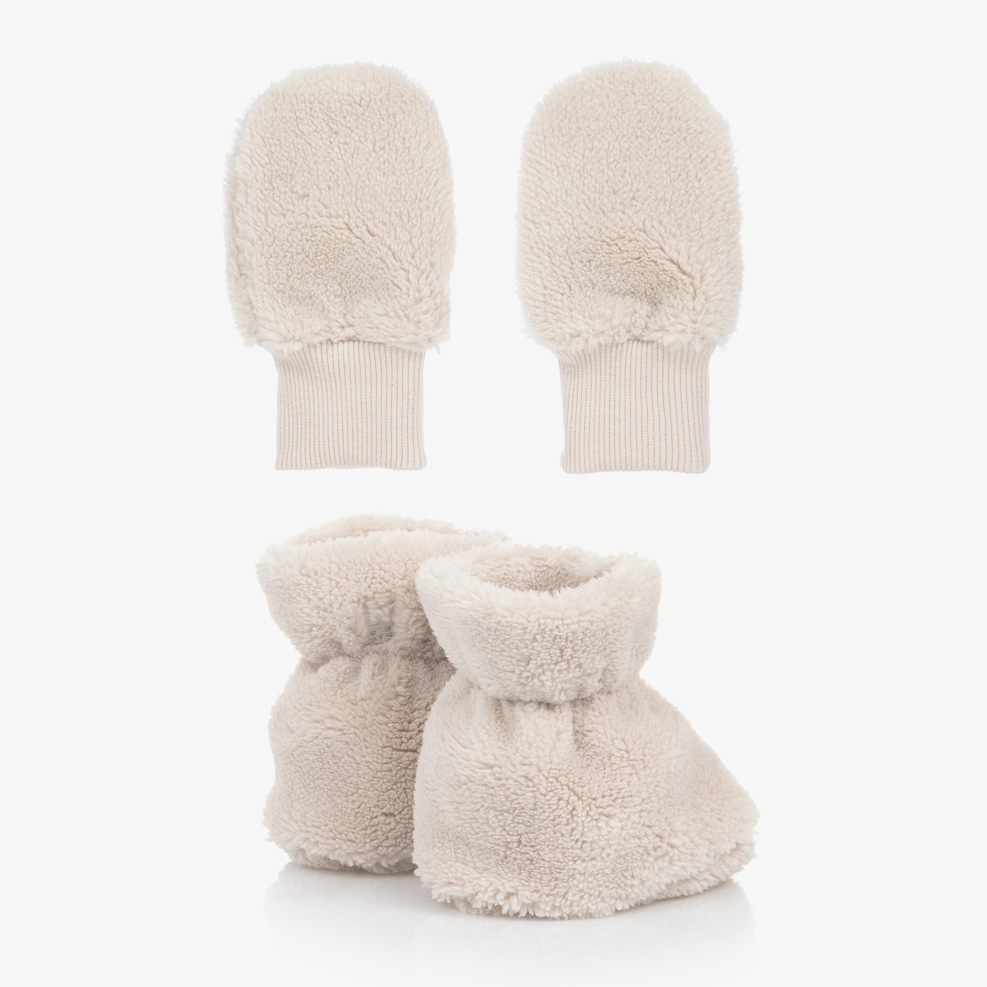 Beige Fleece Mittens & Booties Set - View 3