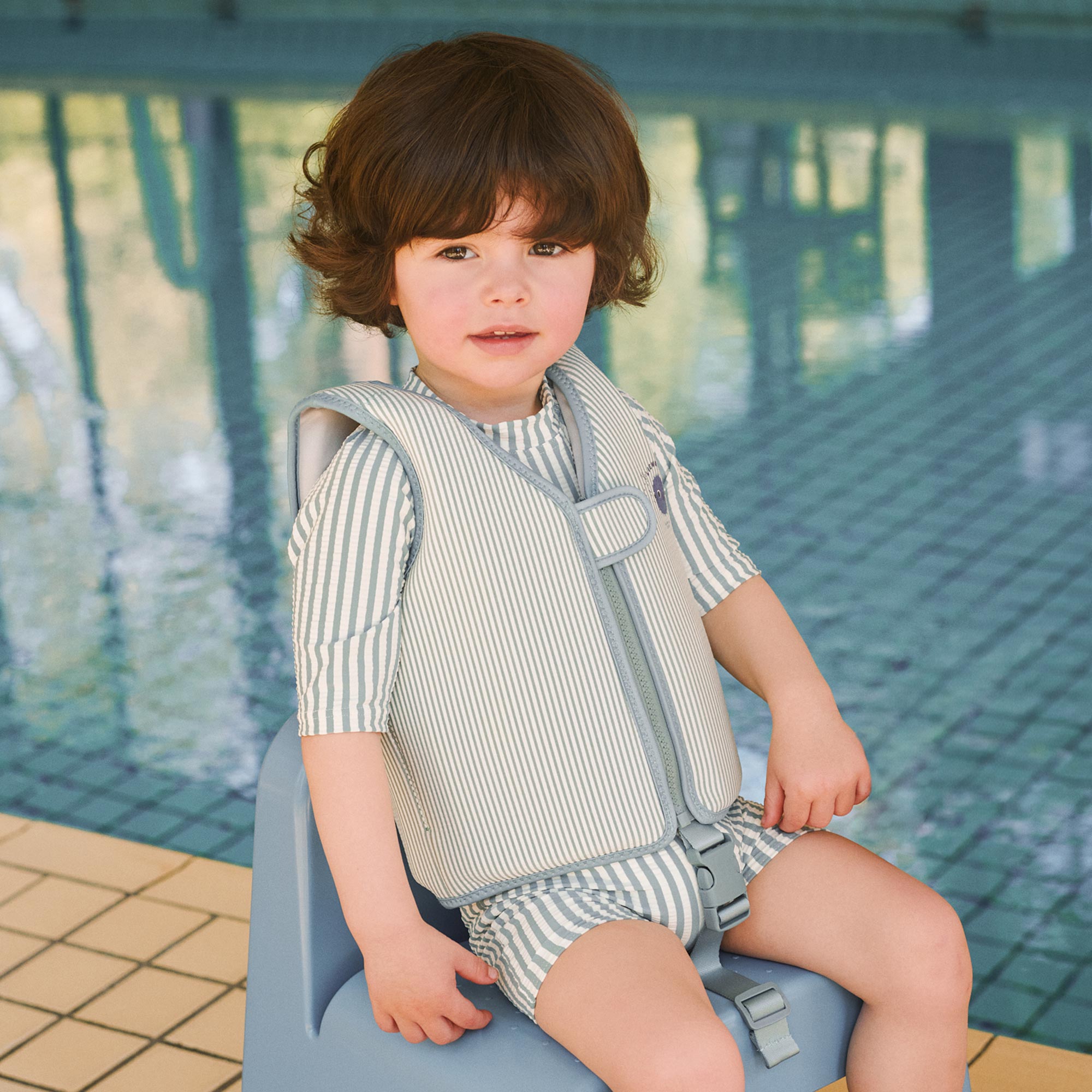 Boys Green Striped Seersucker Float Vest - View 2