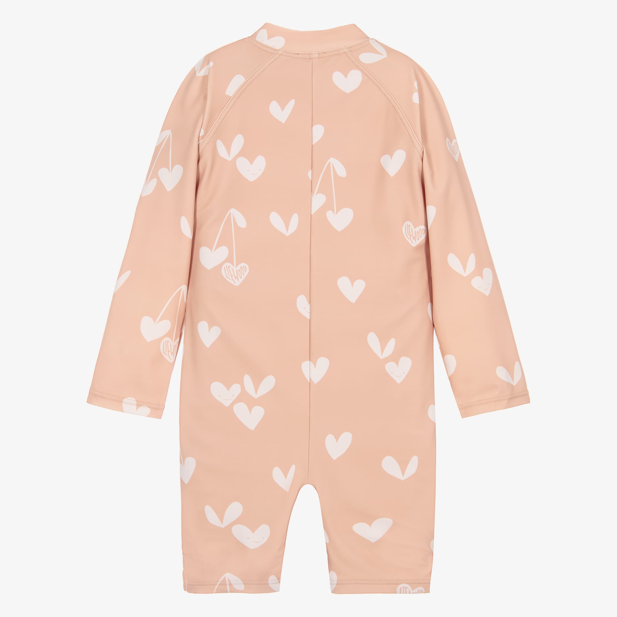 Girls Dusky Pink Heart Print Sun Suit (UPF40+) - alternate view