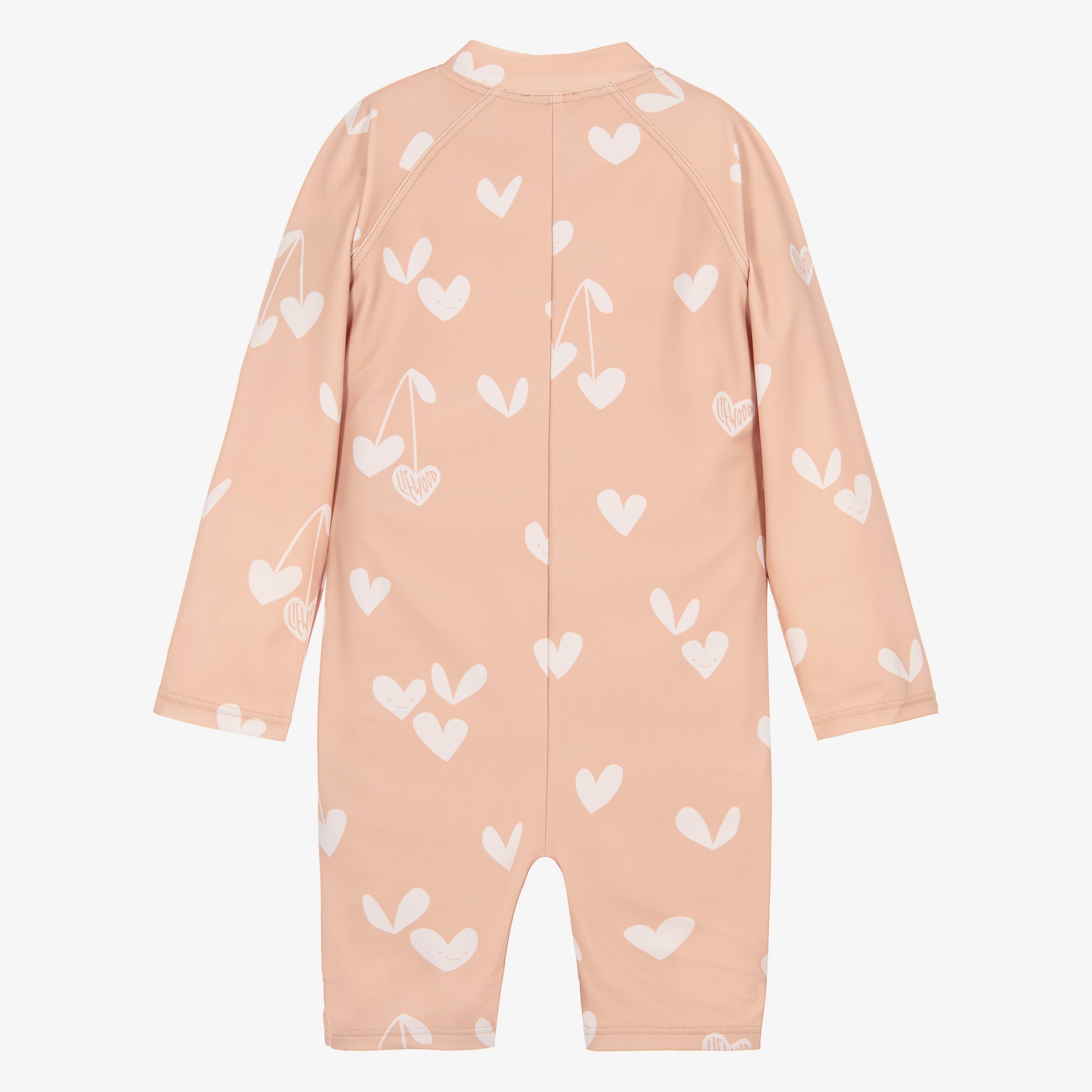 Girls Dusky Pink Heart Print Sun Suit (UPF40+) - View 2