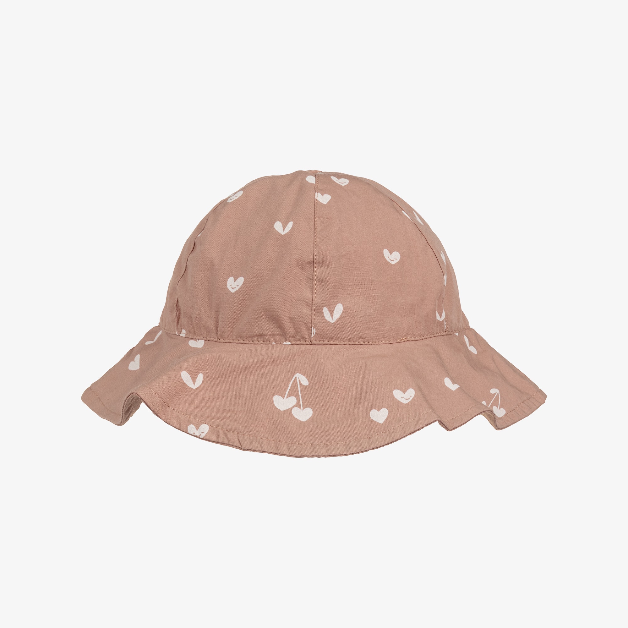 Girls Pink Cotton Heart Print Reversible Sun Hat - View 1