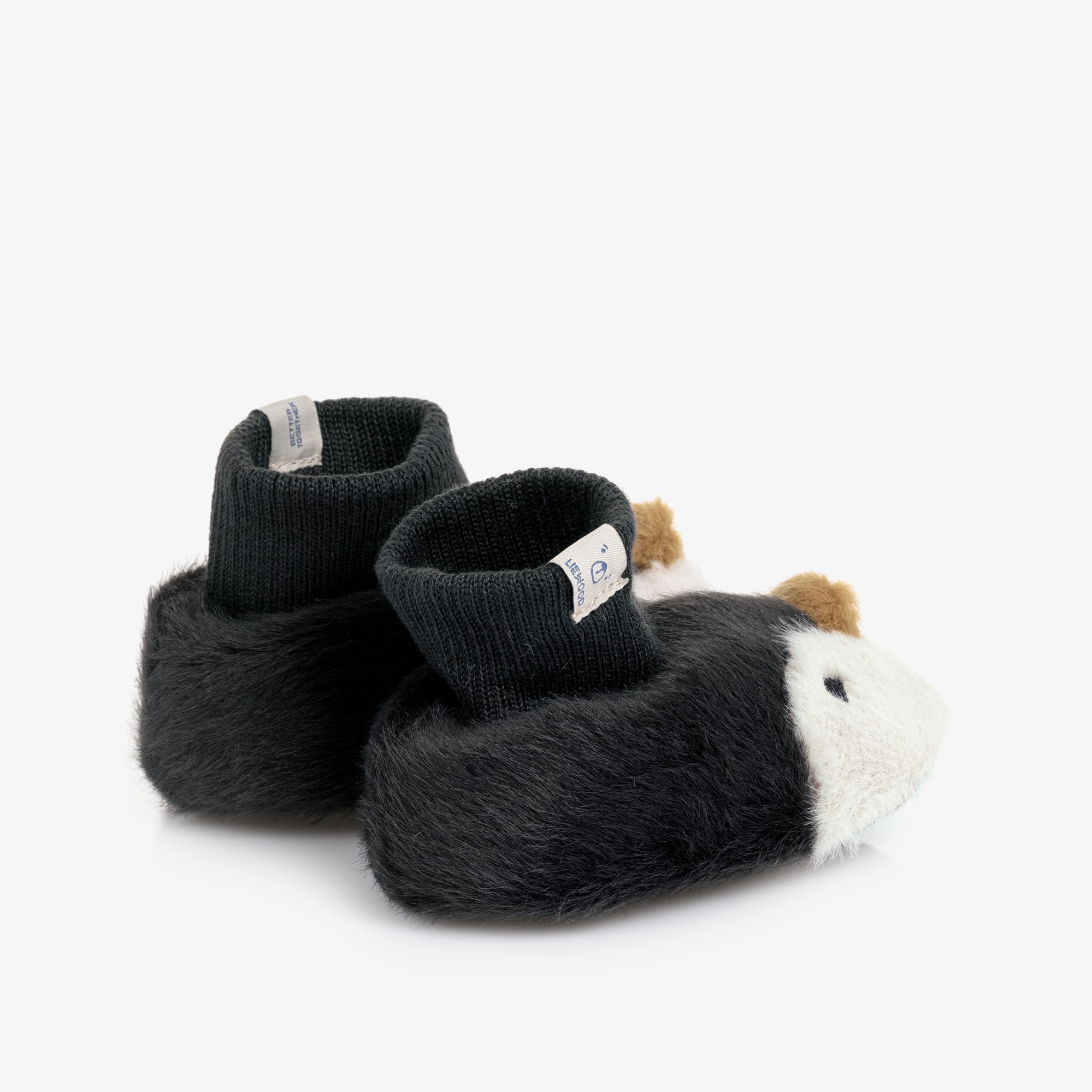 Grey Faux Fur Penguin Baby Slippers - View 3