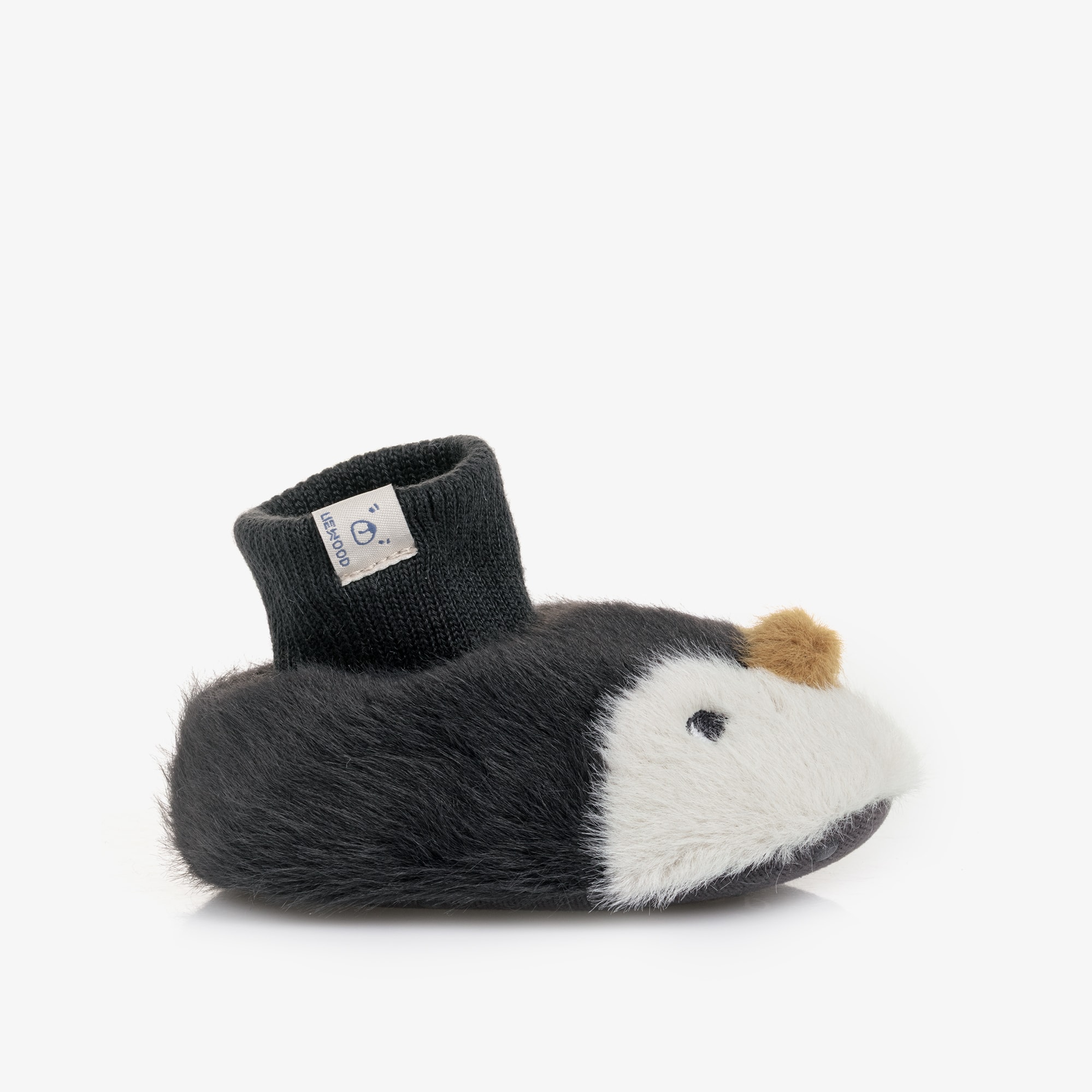 Grey Faux Fur Penguin Baby Slippers - View 5