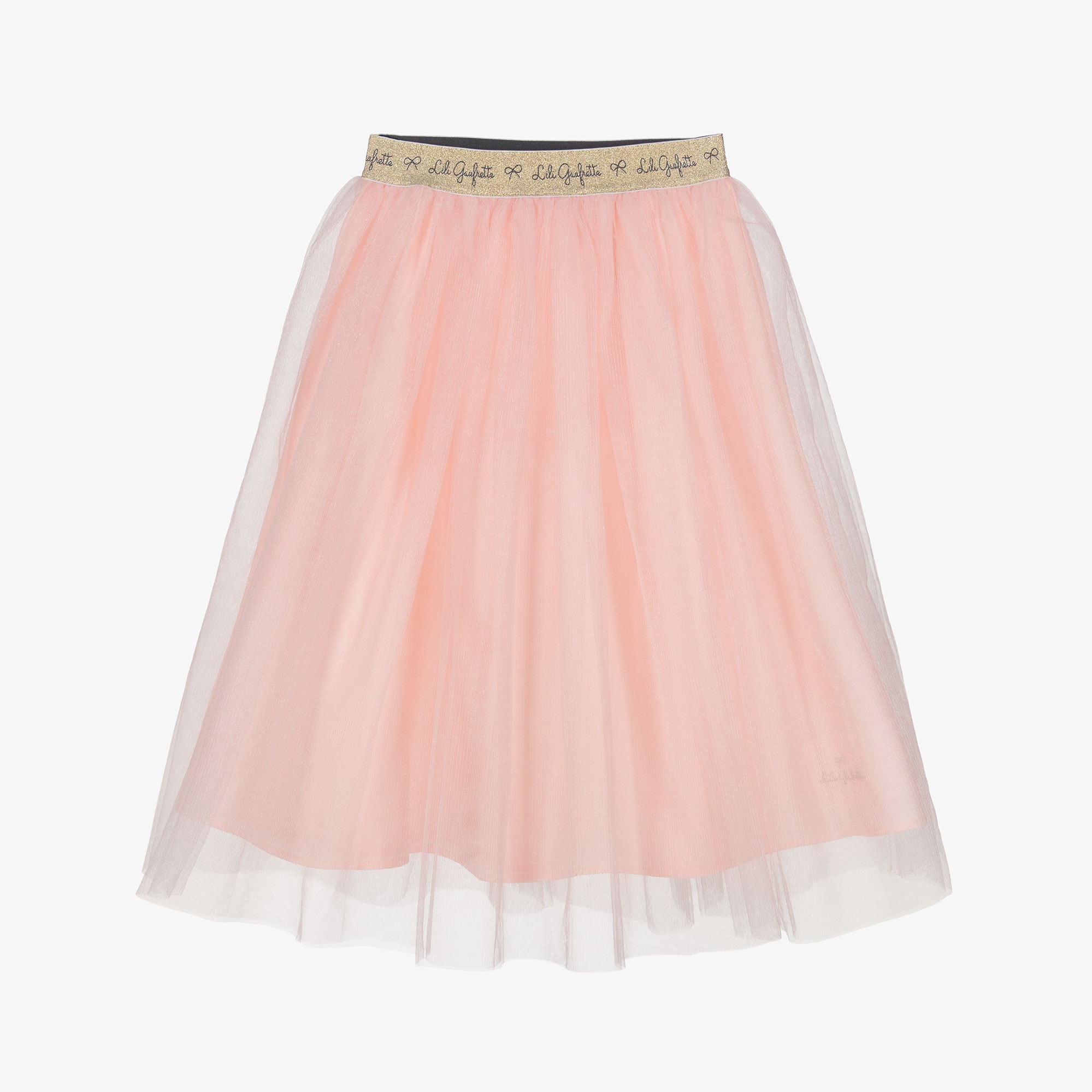 Girls Pink Shimmery Tulle Midi Skirt - View 1