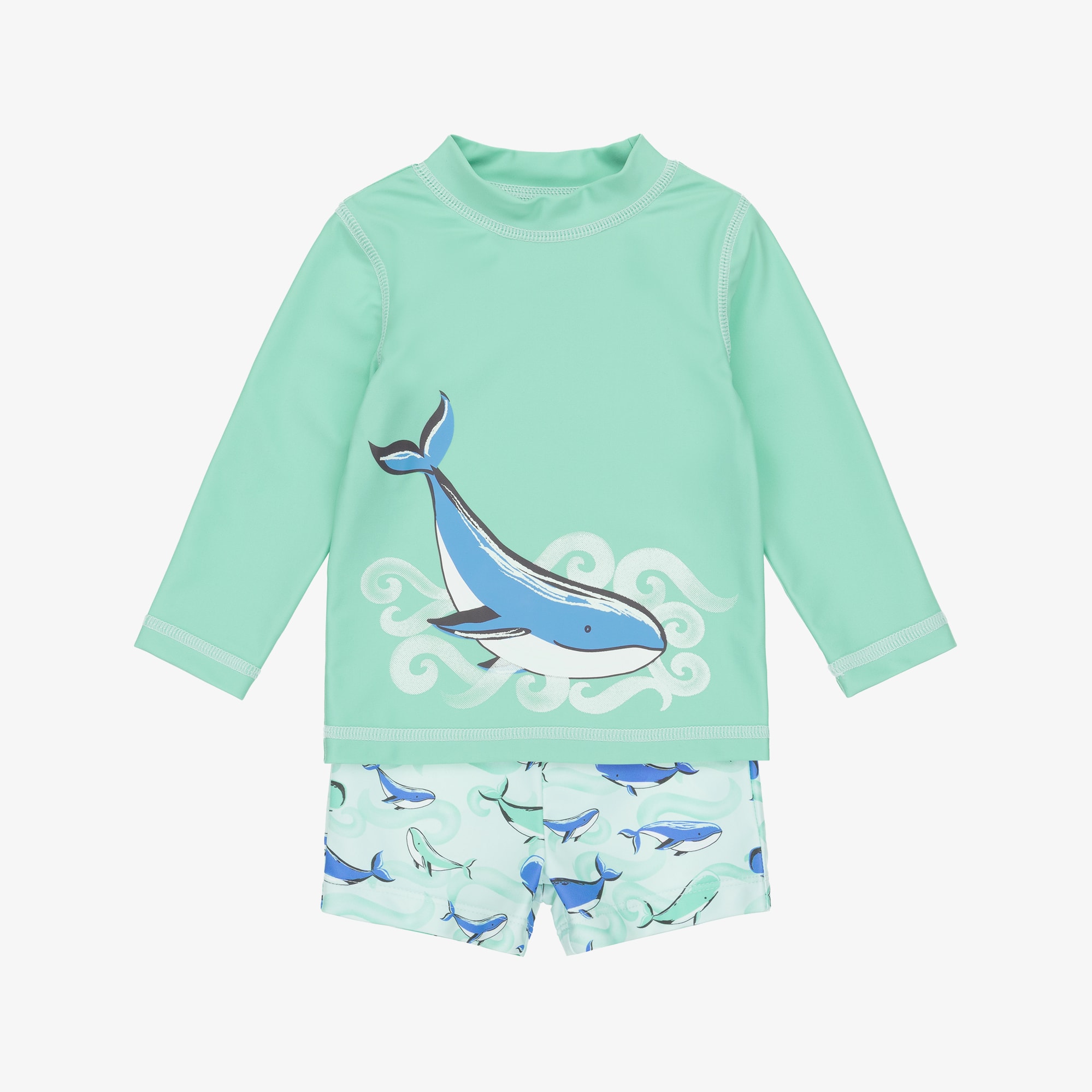 Baby Boys Green Whale Print Swim Set (UPF50+) - View 1