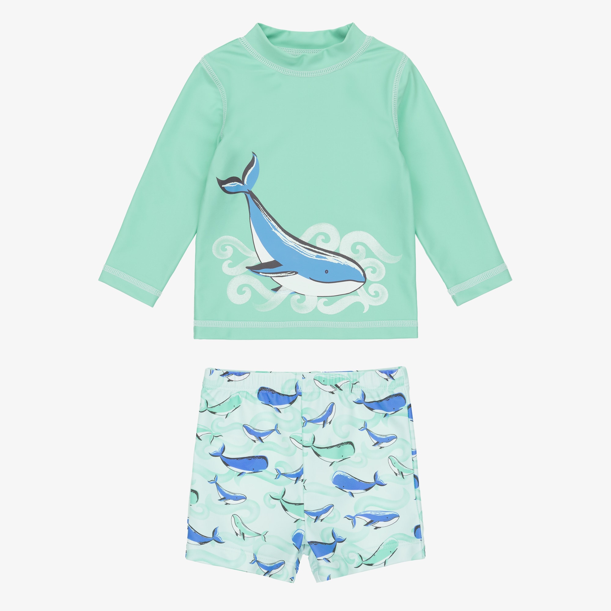 Baby Boys Green Whale Print Swim Set (UPF50+) - View 2