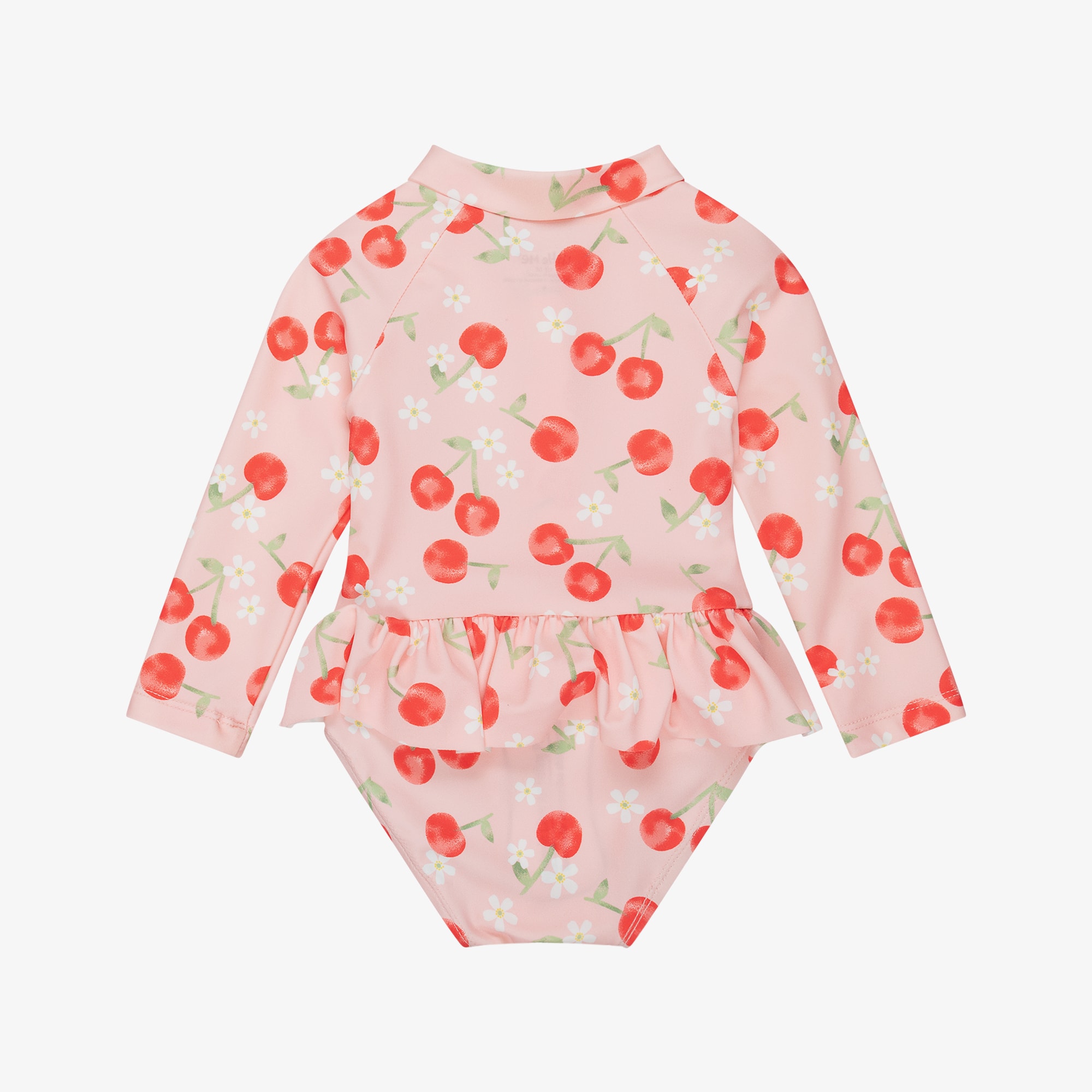 Baby Girls Pink Long Sleeved Cherry Print Swimsuit (UPF50+) - View 2