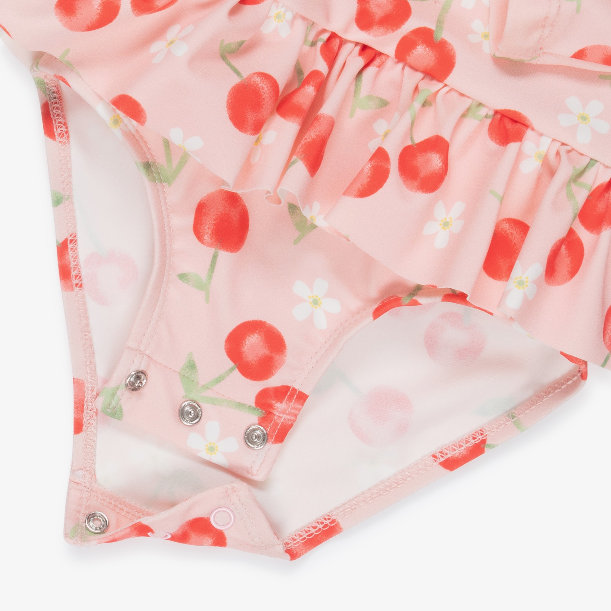 Baby Girls Pink Long Sleeved Cherry Print Swimsuit (UPF50+) - View 3