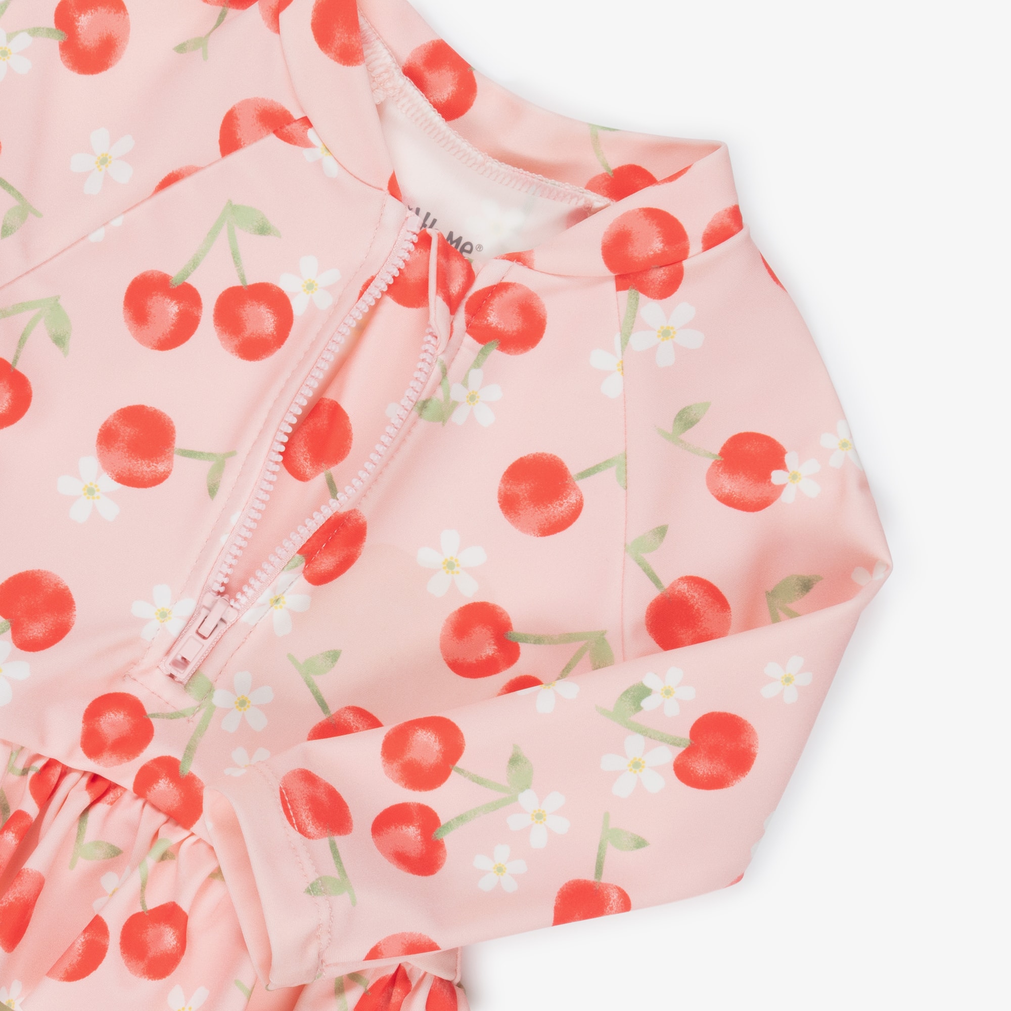 Baby Girls Pink Long Sleeved Cherry Print Swimsuit (UPF50+) - View 4