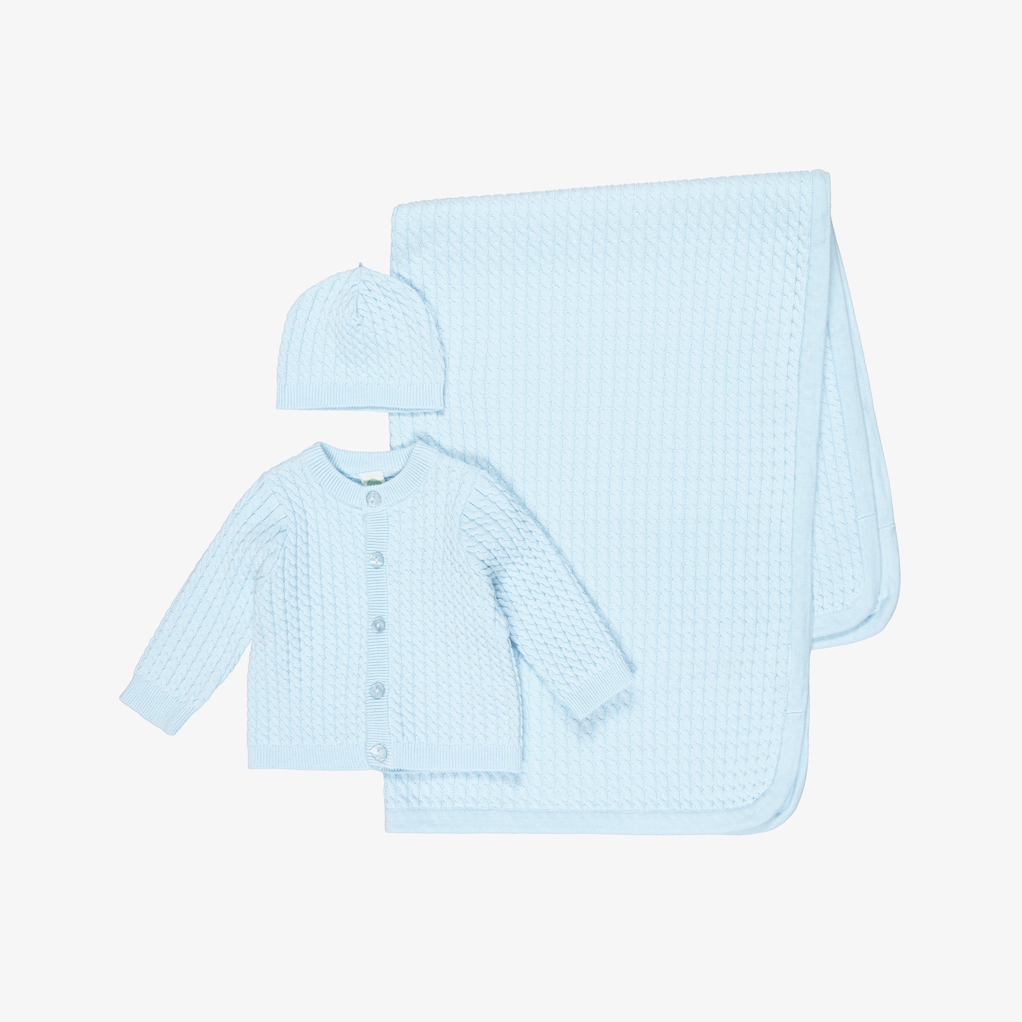 Blue Cotton Cable Knit Baby Cardigan Set - View 1
