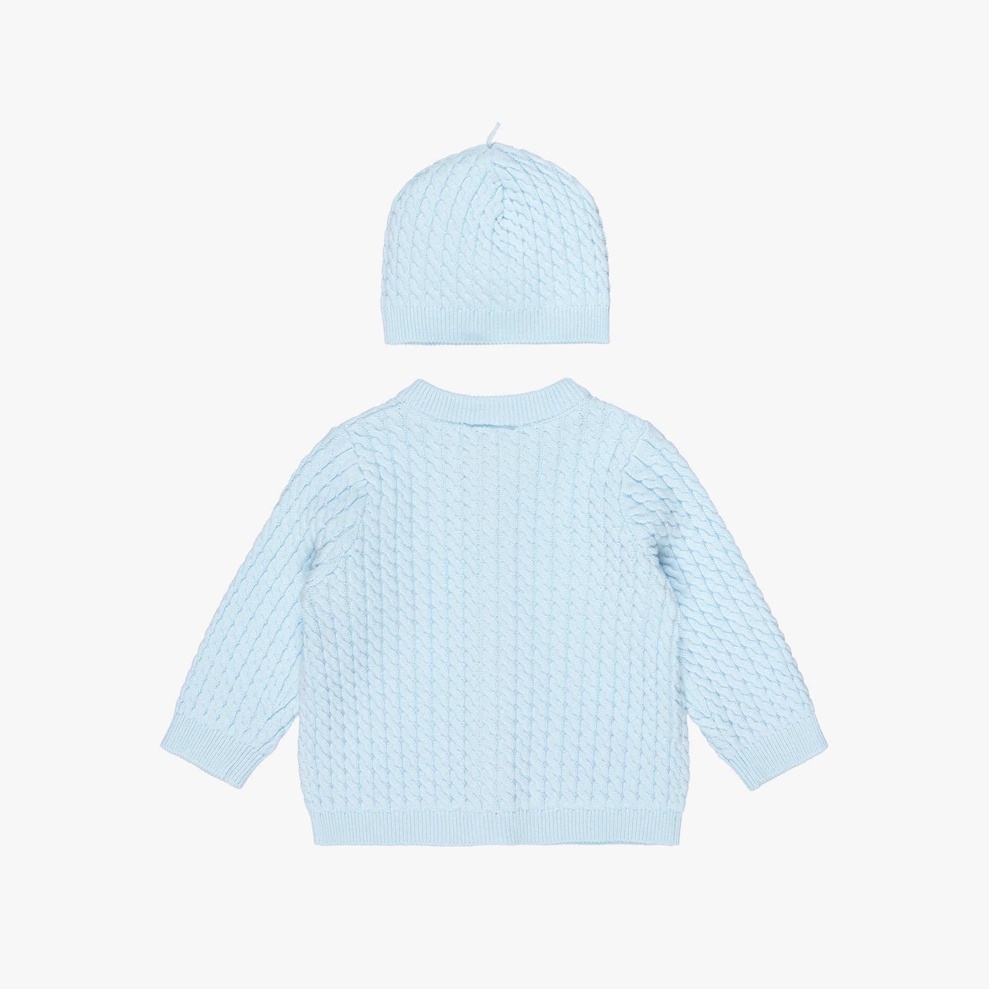 Blue Cotton Cable Knit Baby Cardigan Set - View 2