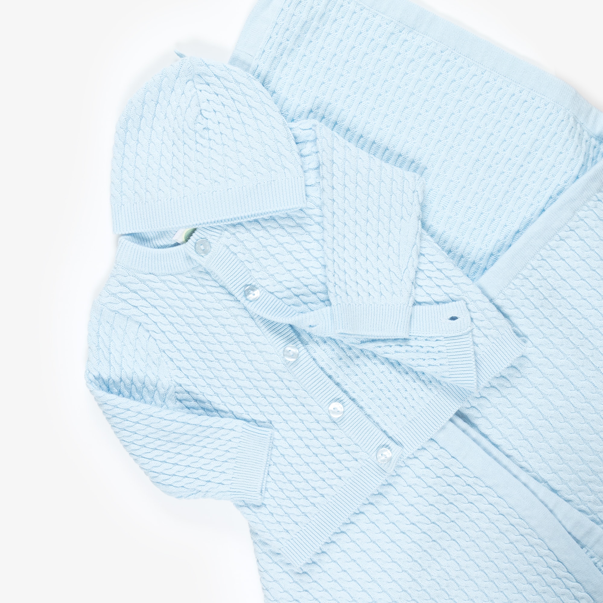 Blue Cotton Cable Knit Baby Cardigan Set - View 5