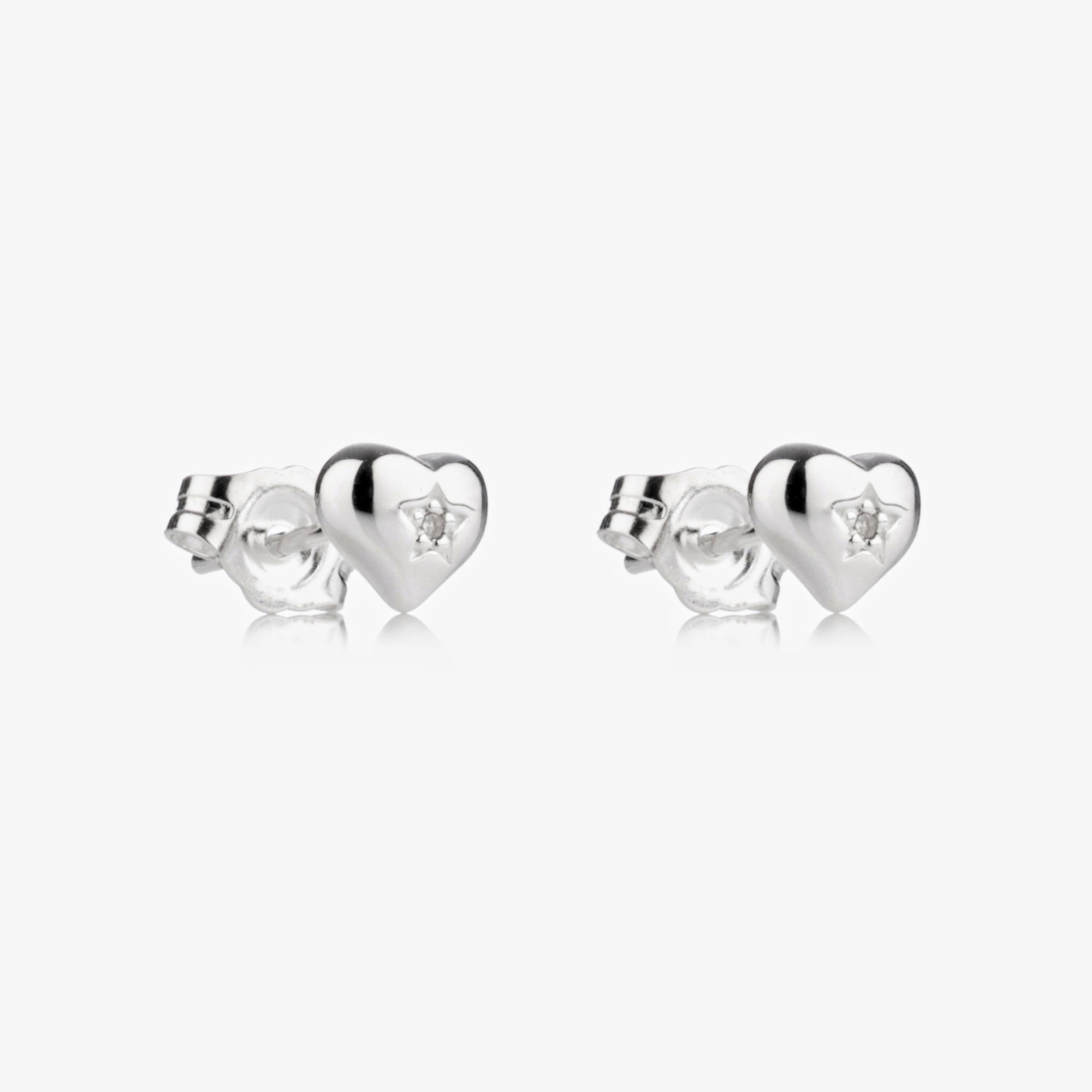 Girls Sterling Silver Diamond Heart Earrings - View 2
