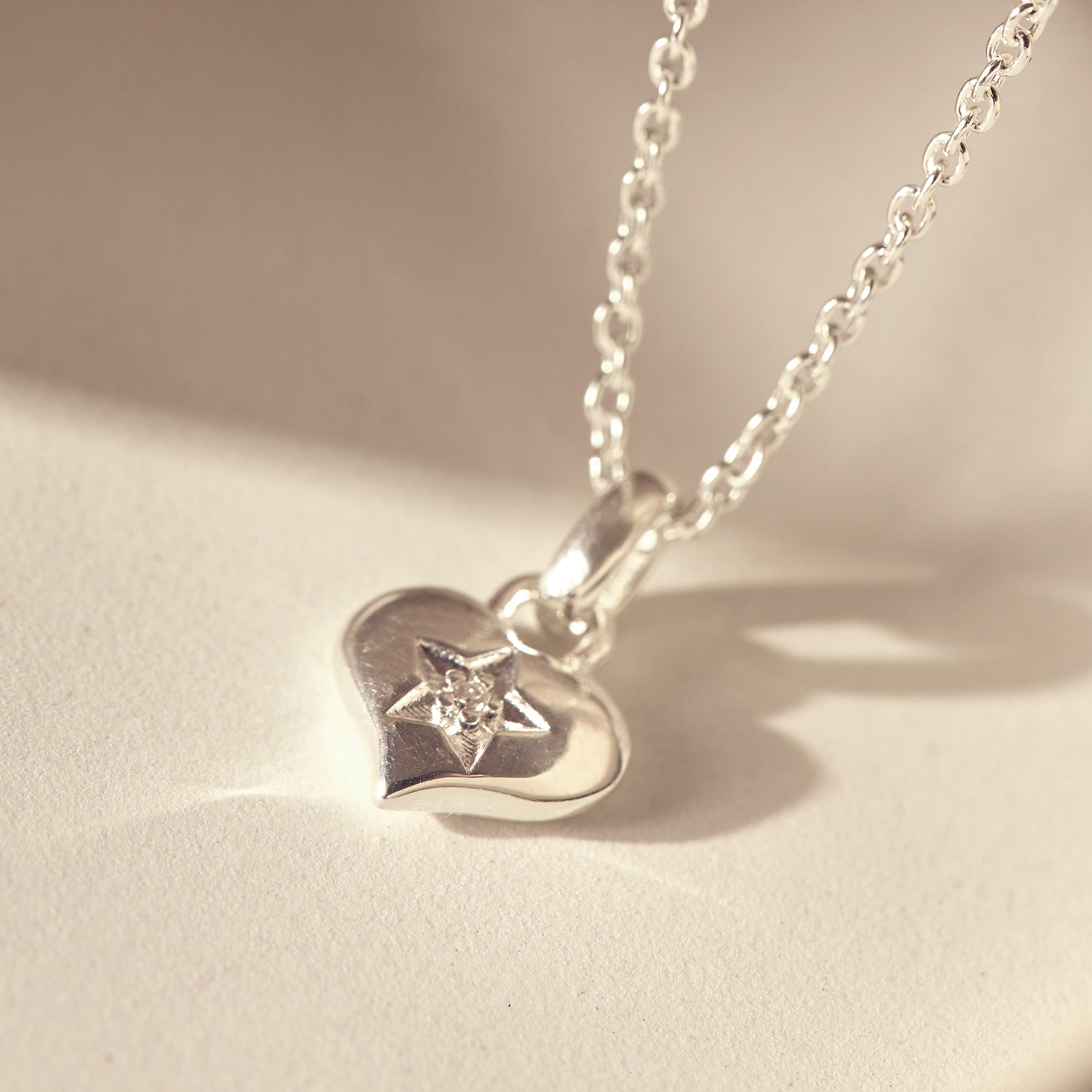 Girls Sterling Silver Diamond Heart Necklace (38cm) - View 2