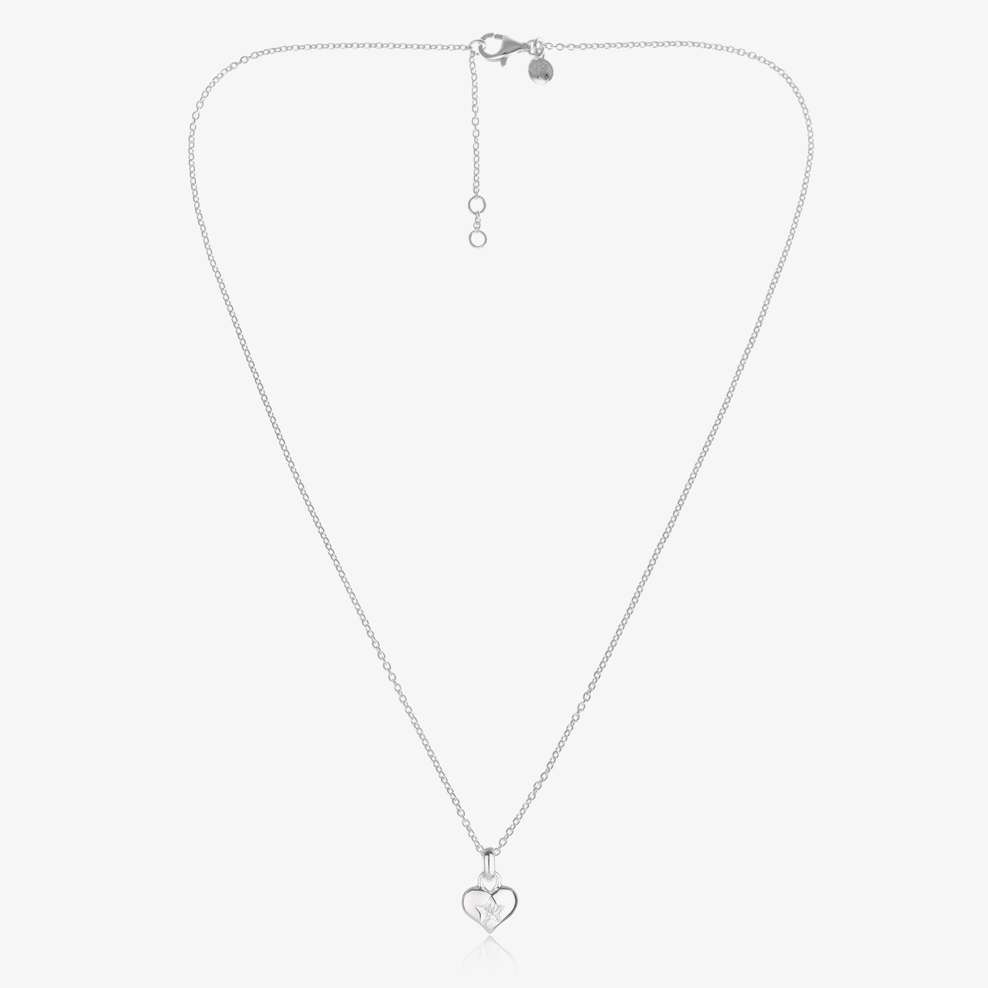 Girls Sterling Silver Diamond Heart Necklace (38cm) - View 3