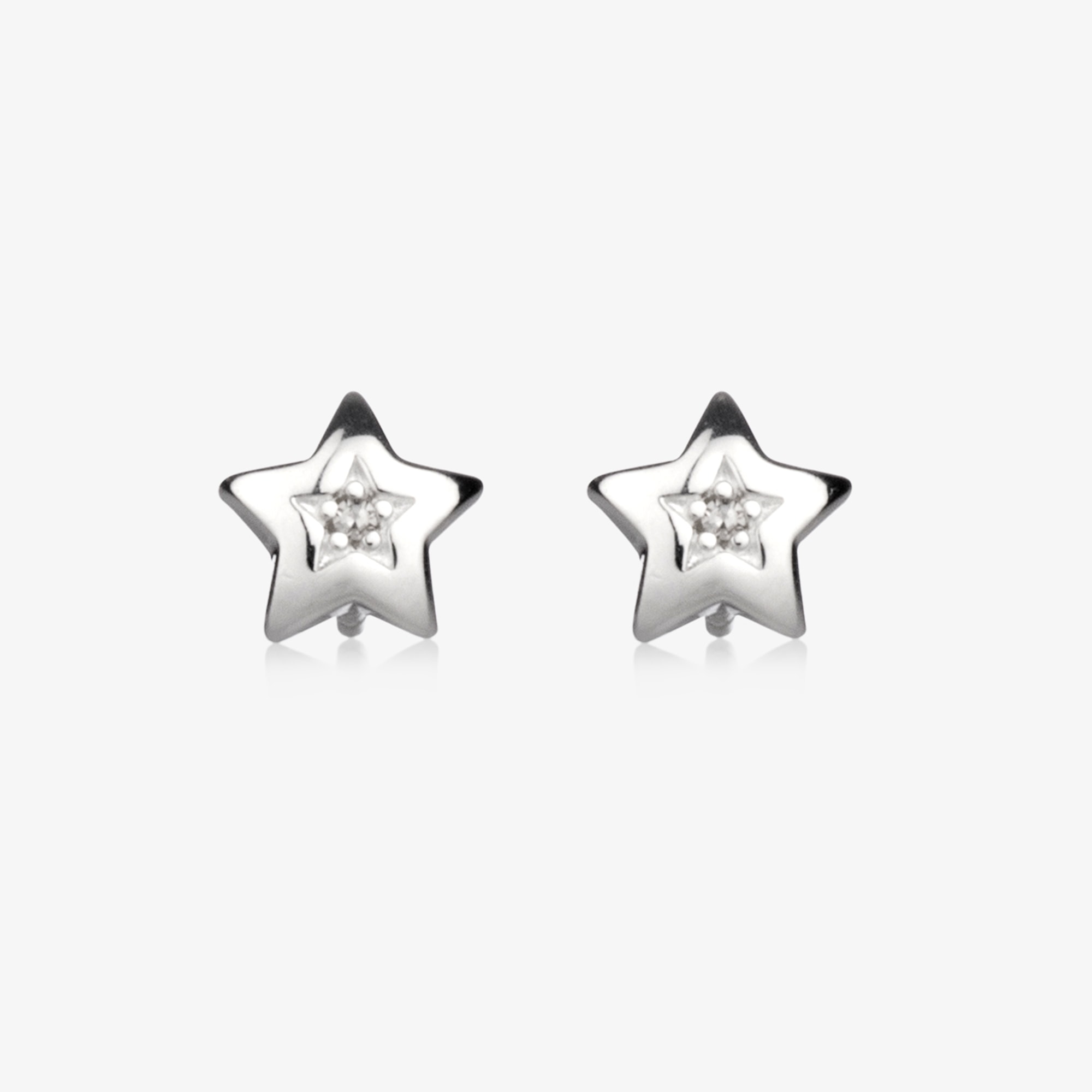 Girls Sterling Silver Diamond Star Earrings - View 1