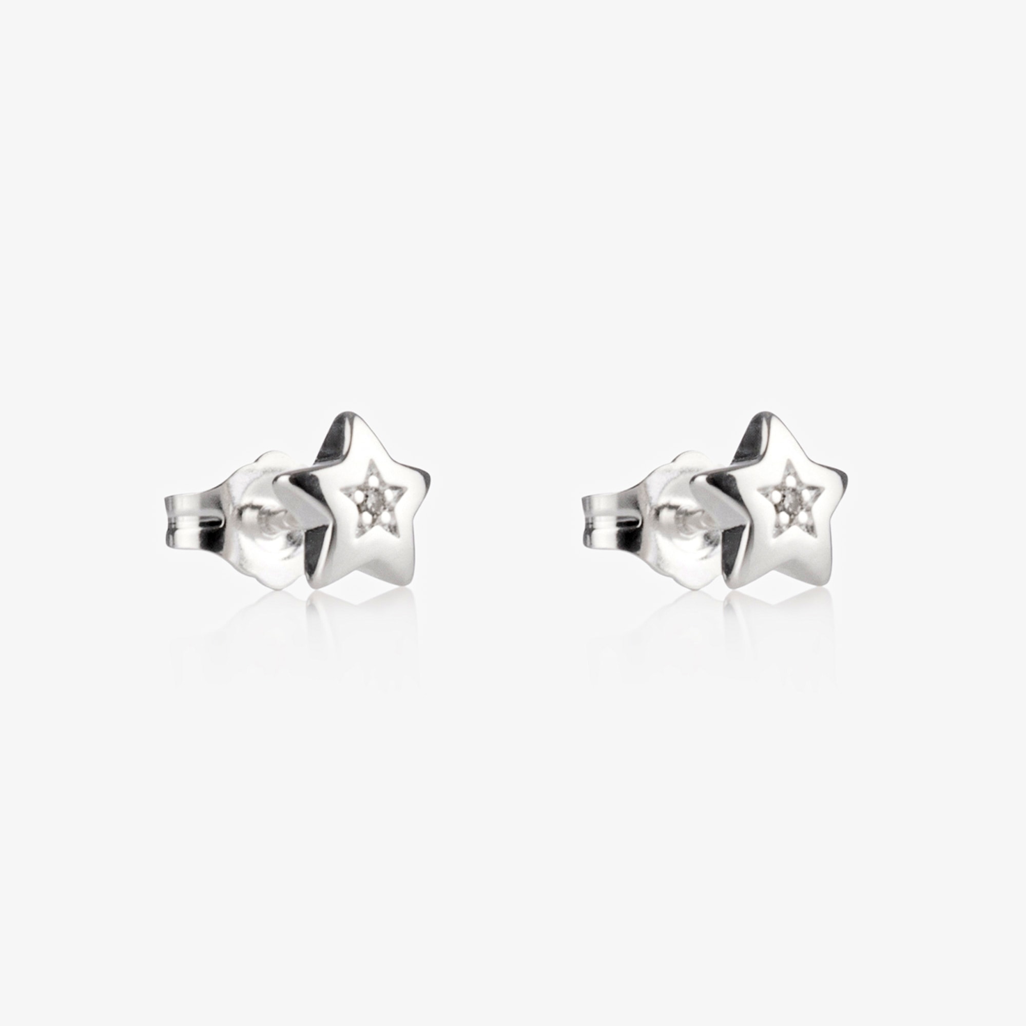 Girls Sterling Silver Diamond Star Earrings - View 2