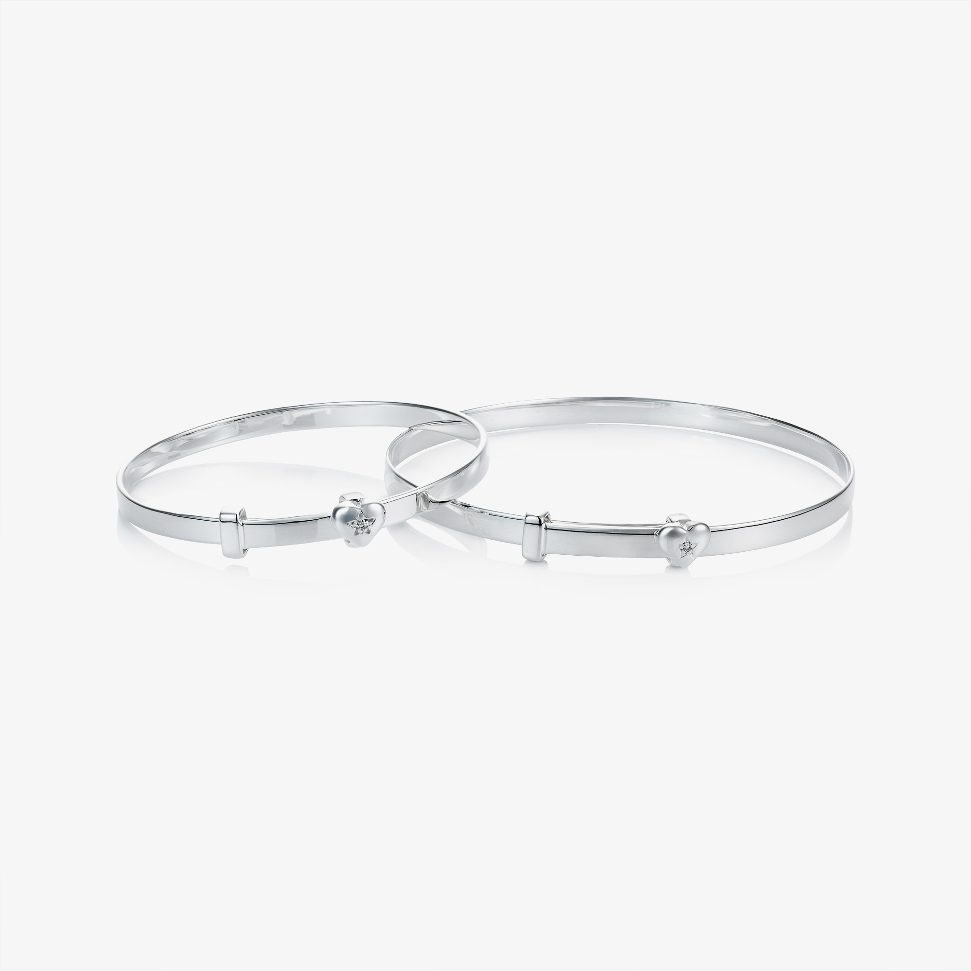 Girls Sterling Silver Mummy & Me Diamond Heart Bracelet Set - View 1